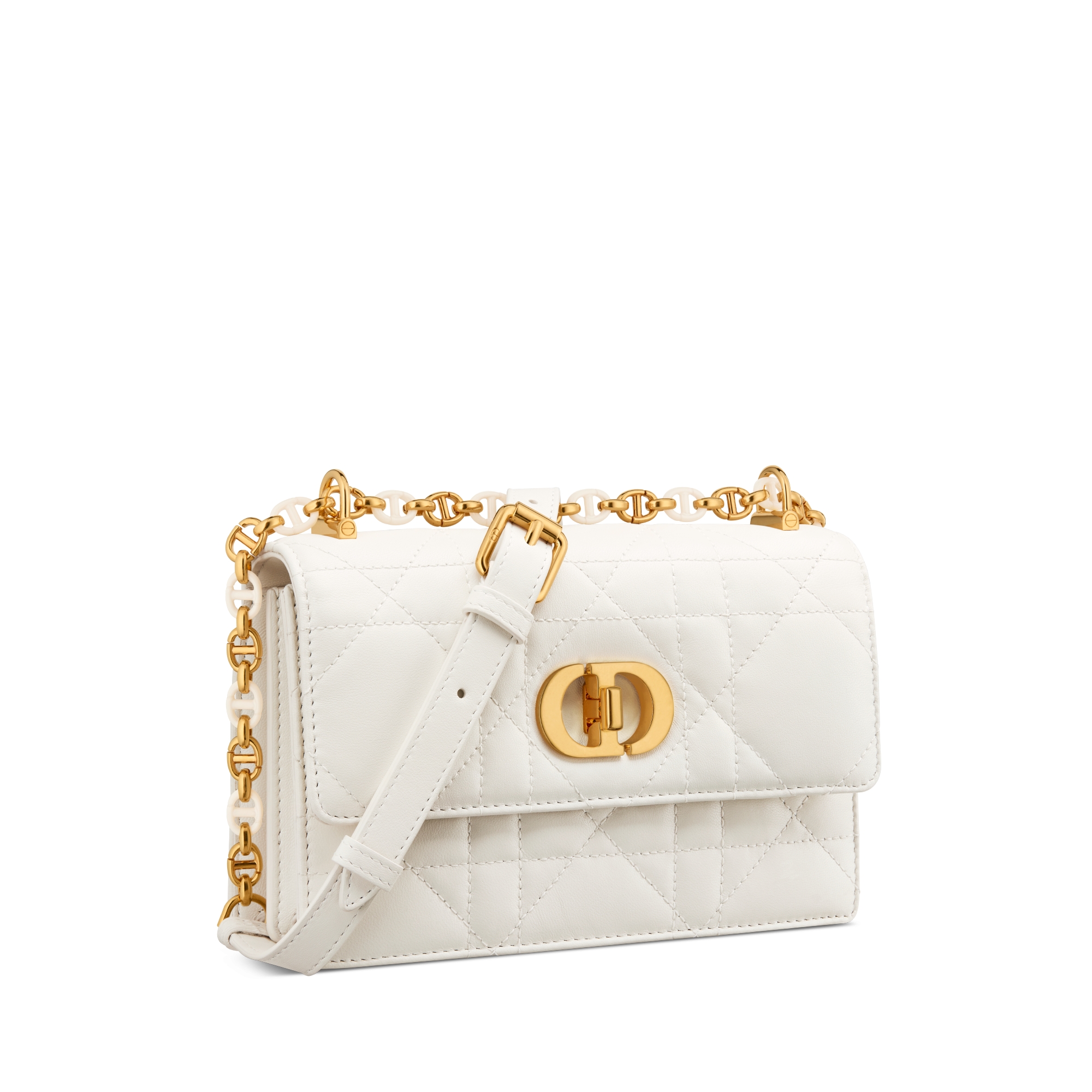 Miss Caro 迷你链条手袋 奶白色羊皮革超大藤格纹 E03