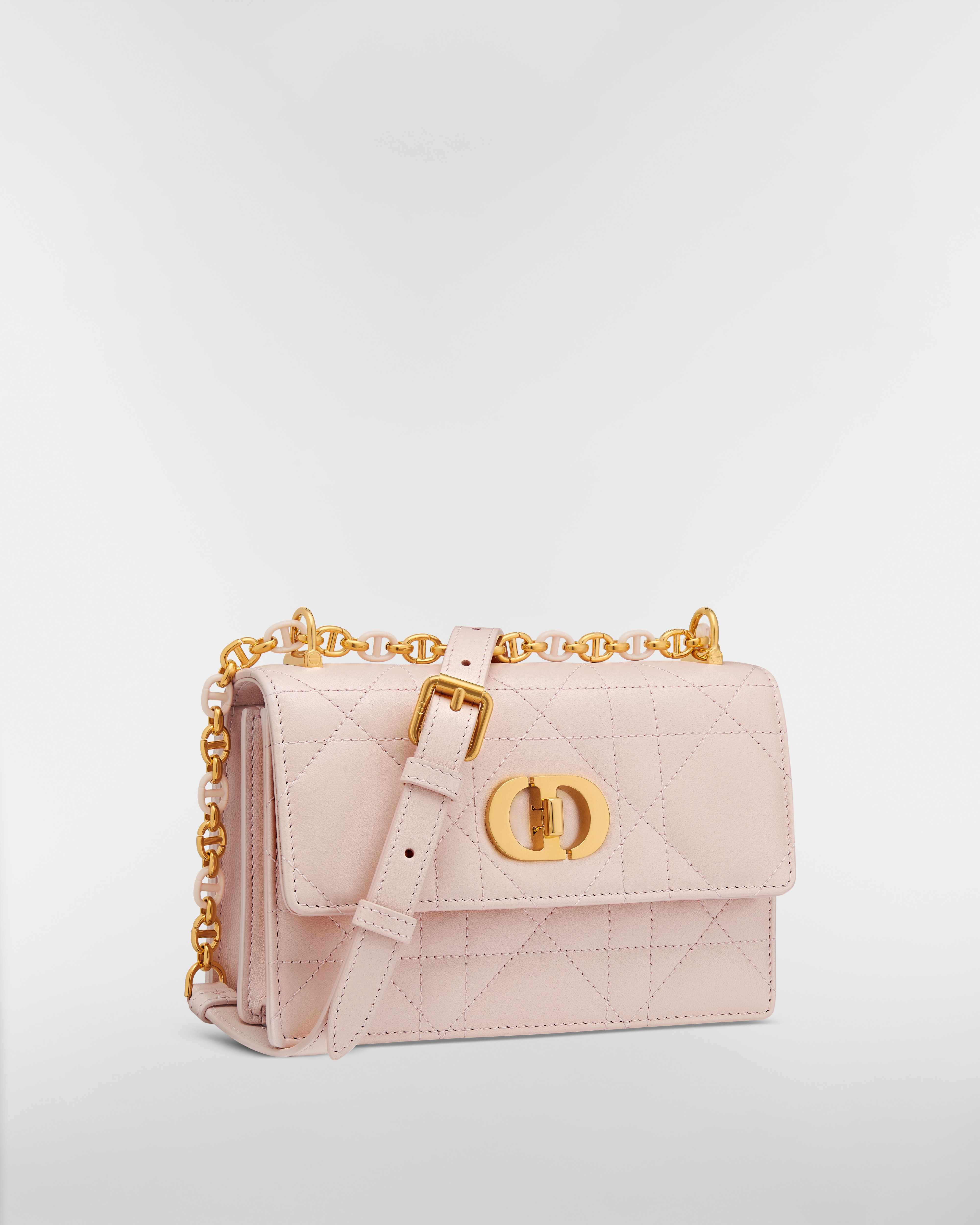 Miss Caro 迷你链条手袋 胭脂粉色羊皮革超大藤格纹 E03