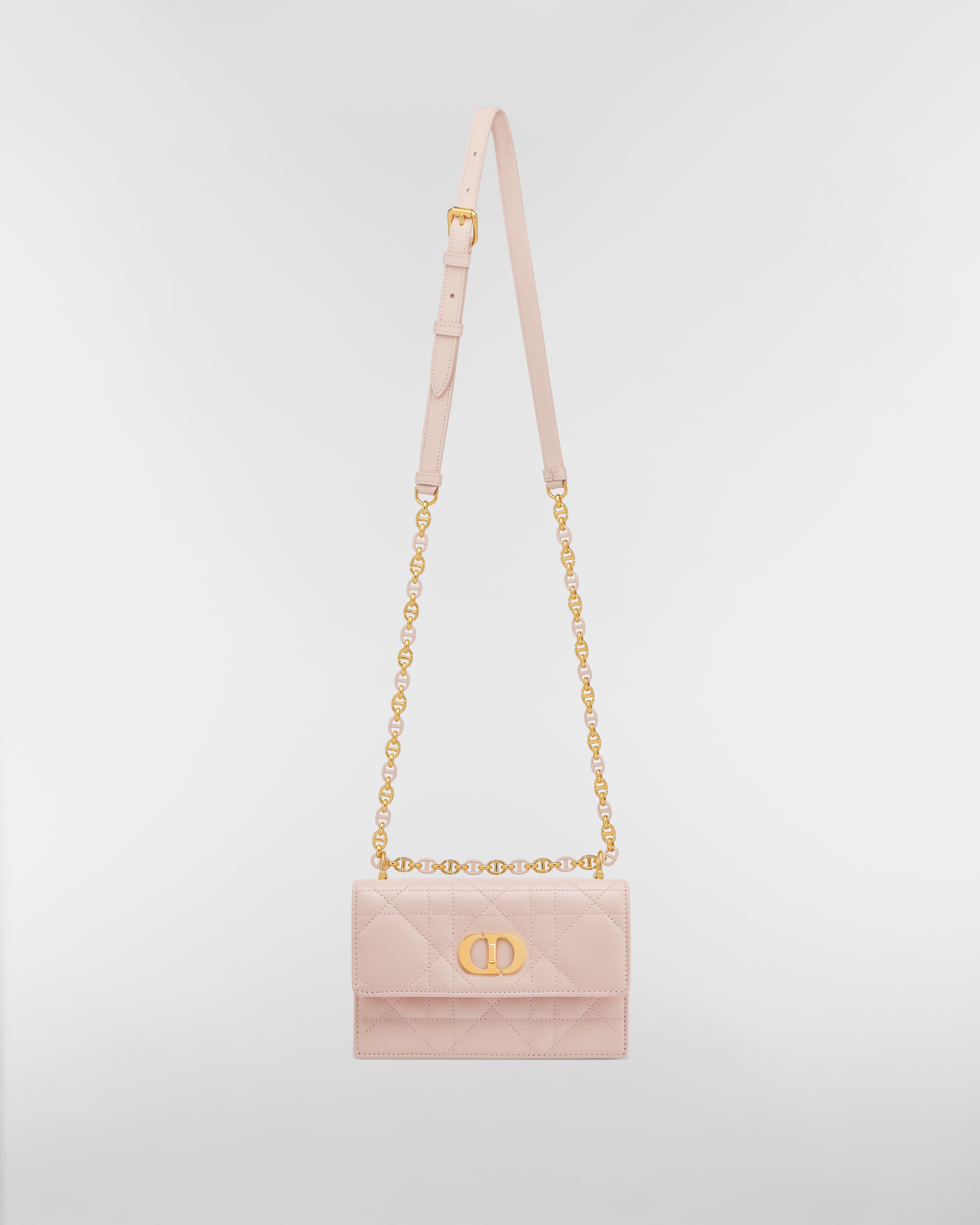 Miss Caro 迷你链条手袋 胭脂粉色羊皮革超大藤格纹 E07