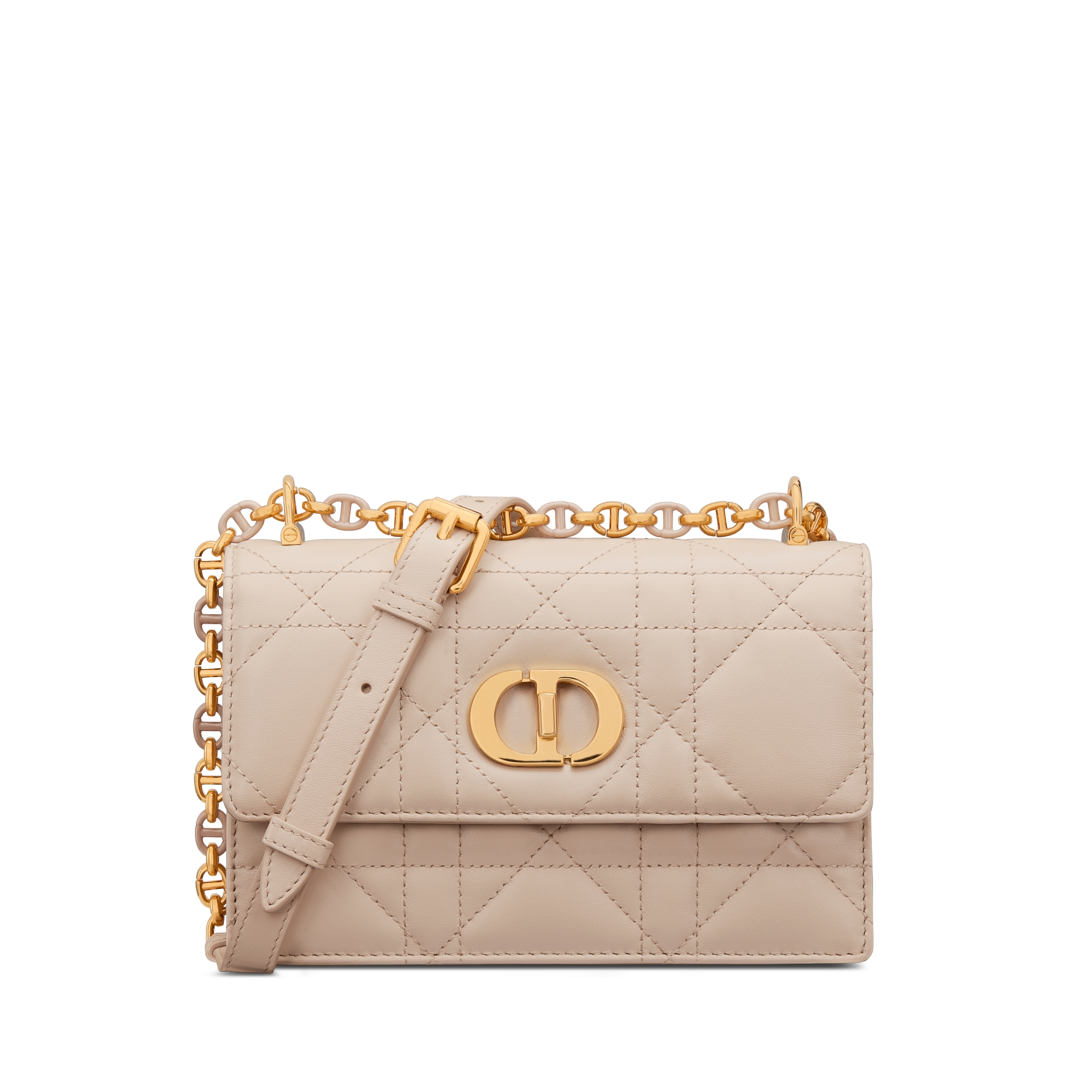 Miss Caro 迷你链条手袋 胭脂米色羊皮革超大藤格纹 E01