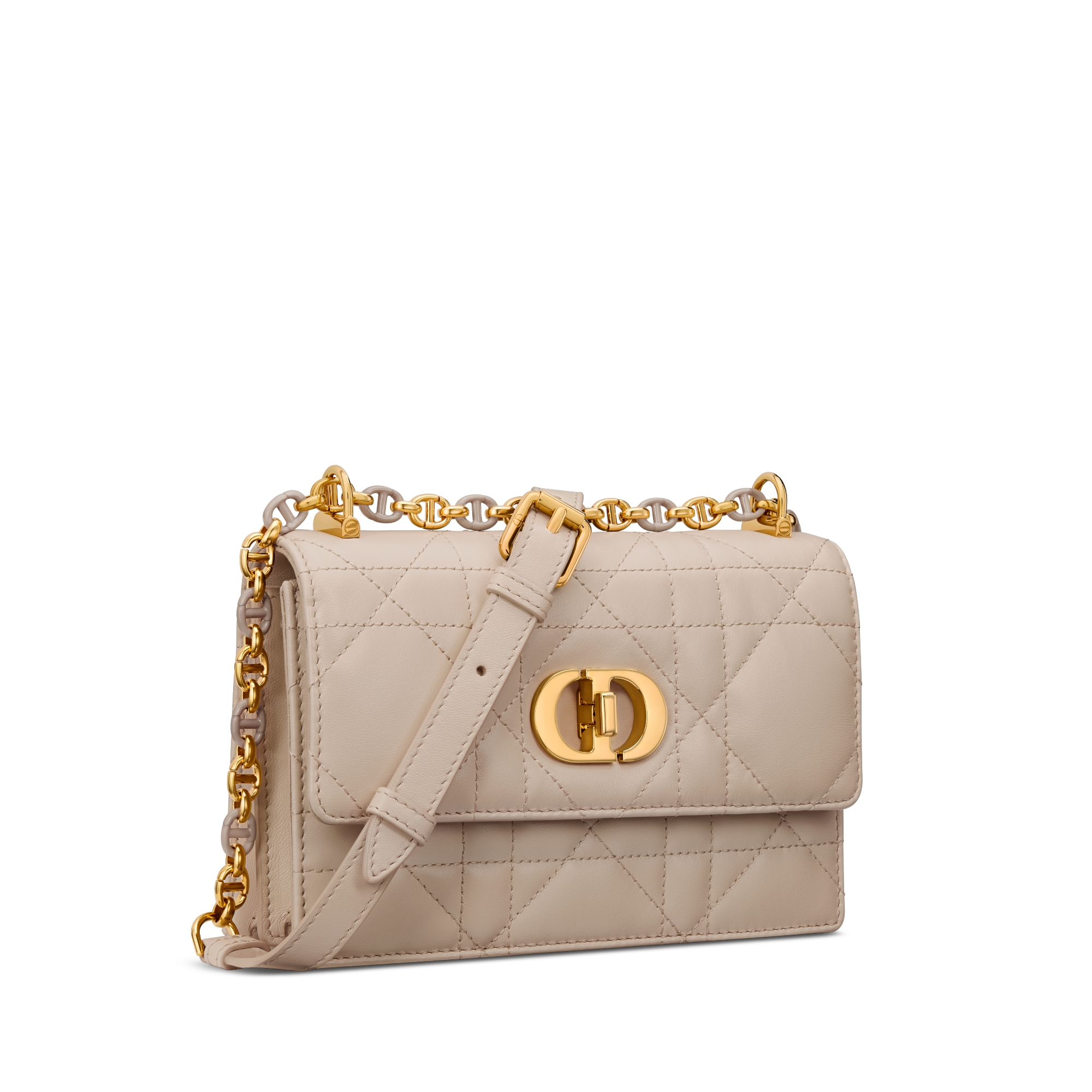 Miss Caro 迷你链条手袋 胭脂米色羊皮革超大藤格纹 E03