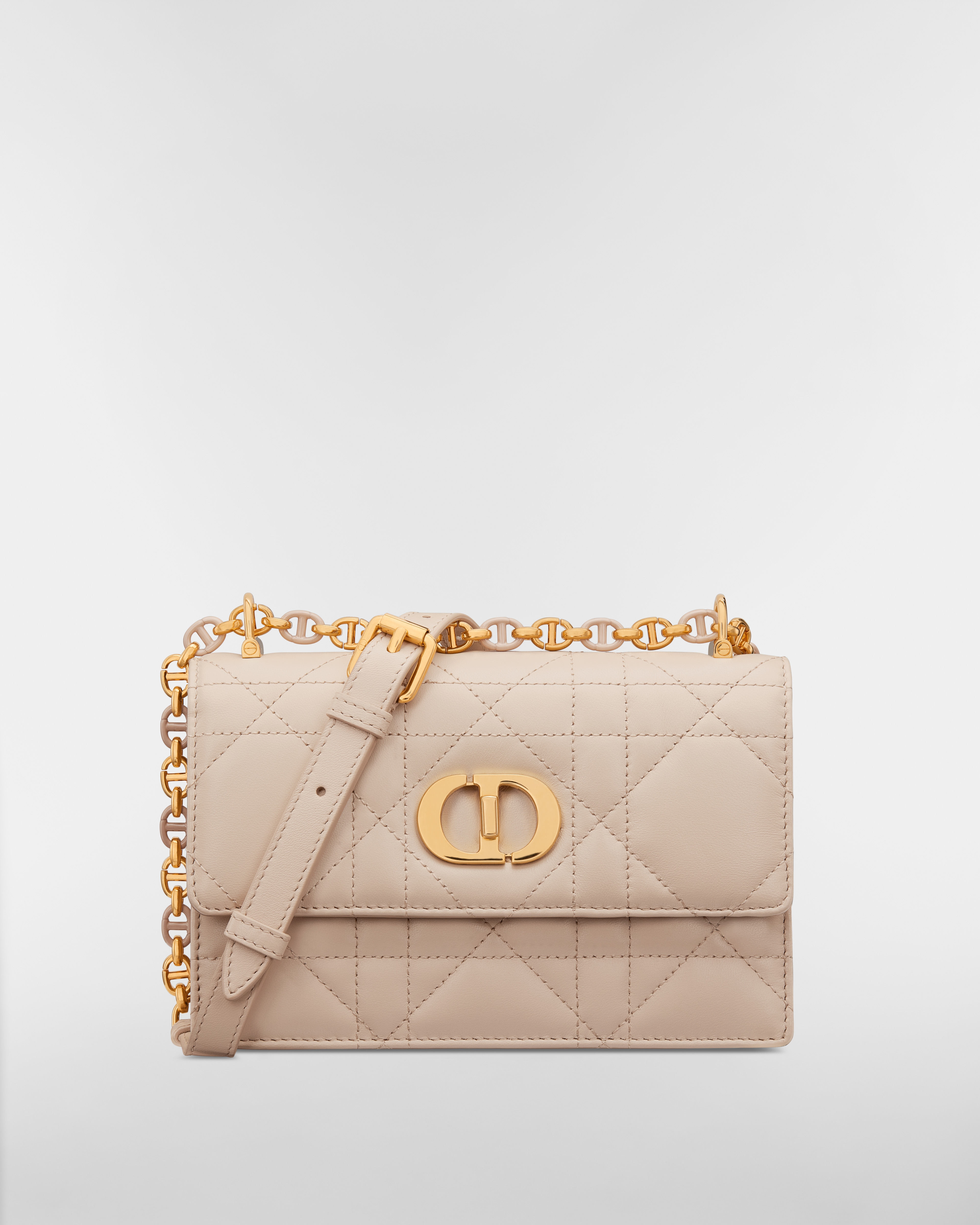 Miss Caro 迷你链条手袋 胭脂米色羊皮革超大藤格纹 E01