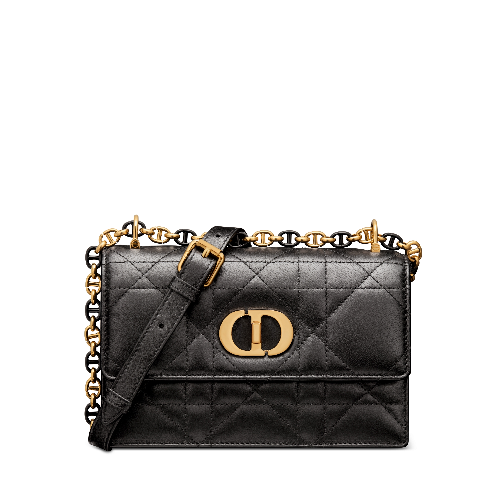 Miss Caro 迷你链条手袋 黑色羊皮革超大藤格纹 E01