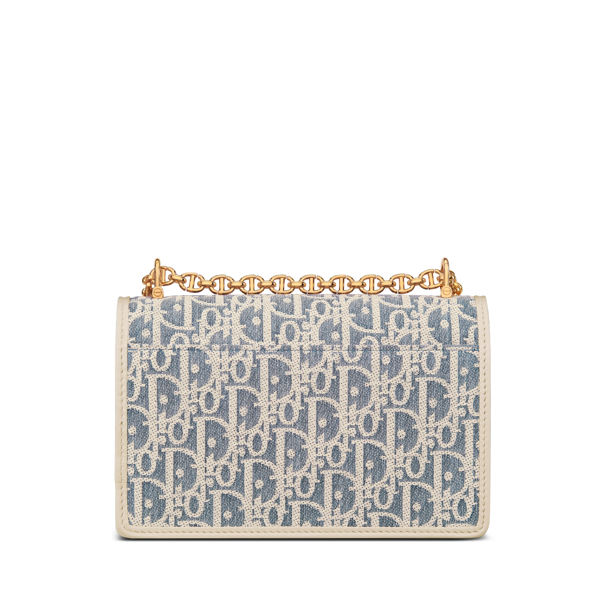 Miss Caro 迷你链条手袋 蓝色酒椰草效果格纹布 Oblique 印花和浅饼干色光滑牛皮革 E08