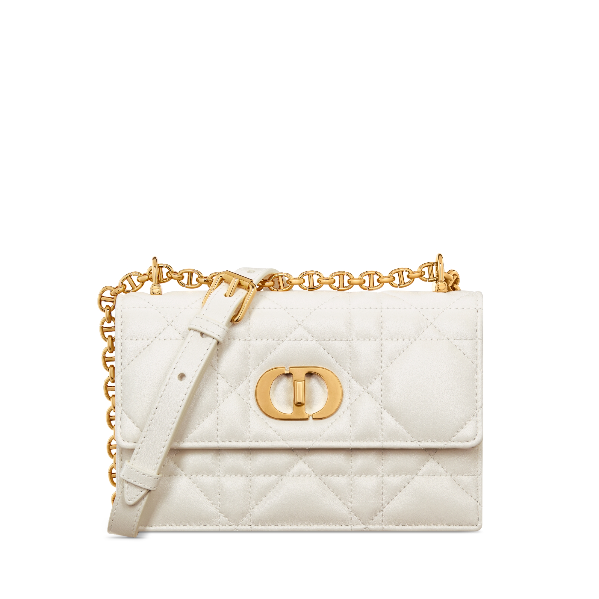 Miss Caro 迷你链条手袋 奶白色珠光羊皮革超大藤格纹 E01