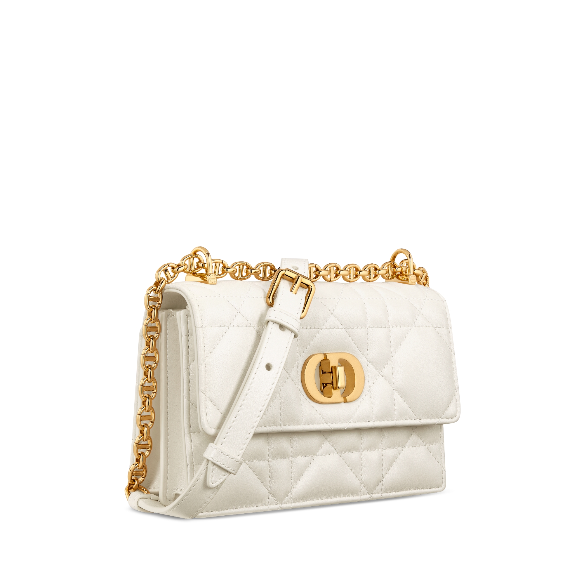 Miss Caro 迷你链条手袋 奶白色珠光羊皮革超大藤格纹 E03