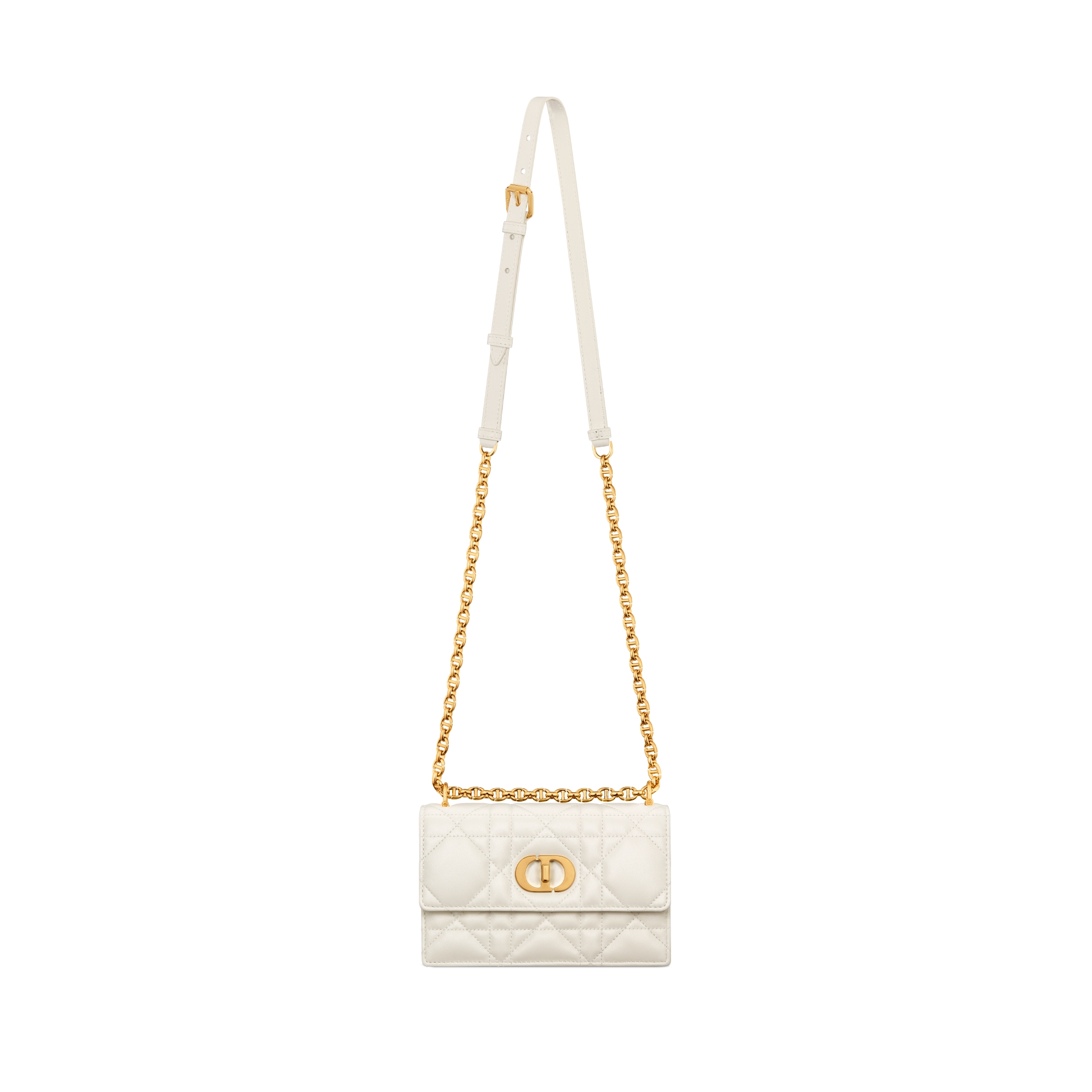 Miss Caro 迷你链条手袋 奶白色珠光羊皮革超大藤格纹 E07