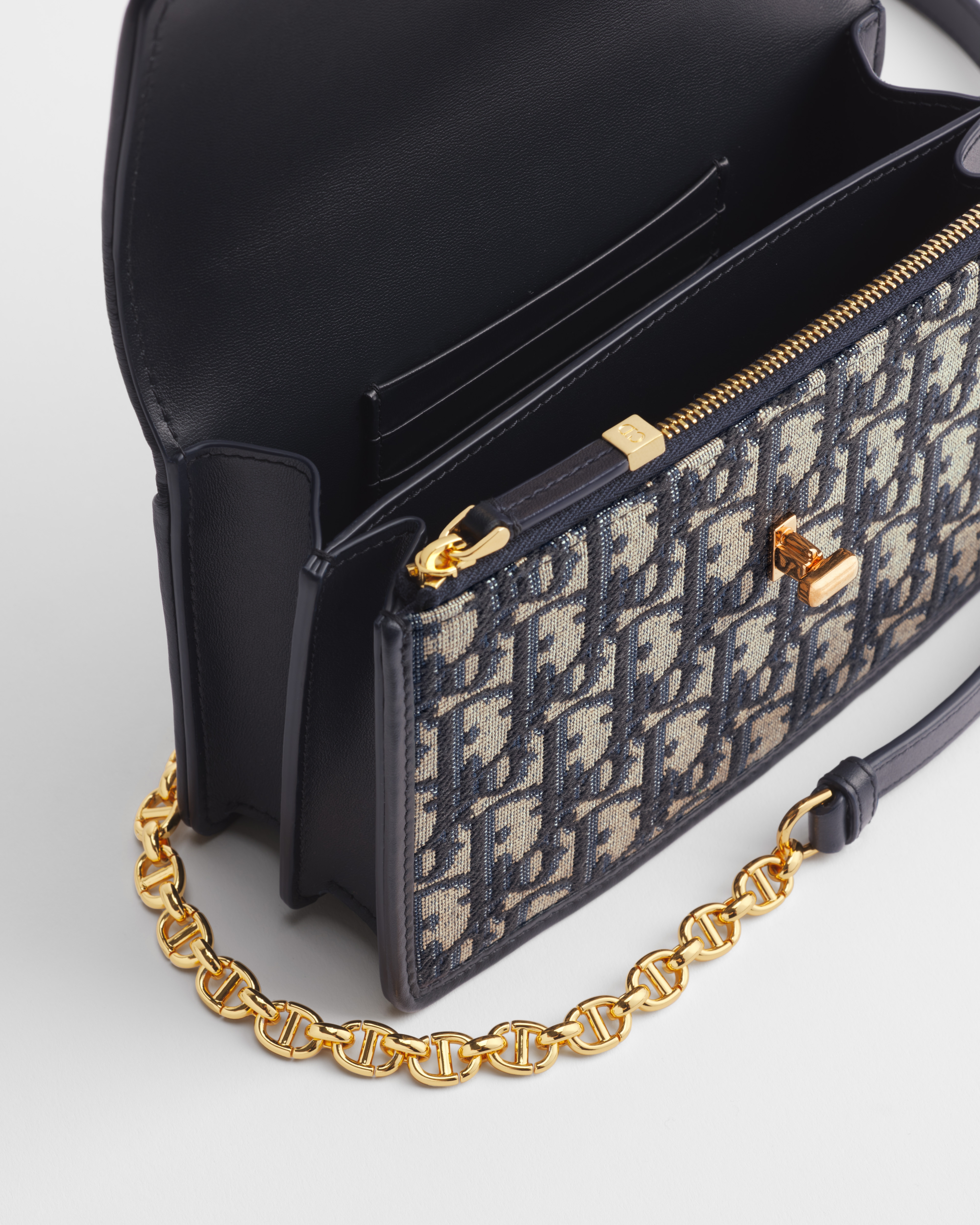 Miss Caro 迷你链条手袋 蓝色 Oblique 印花面料 E06