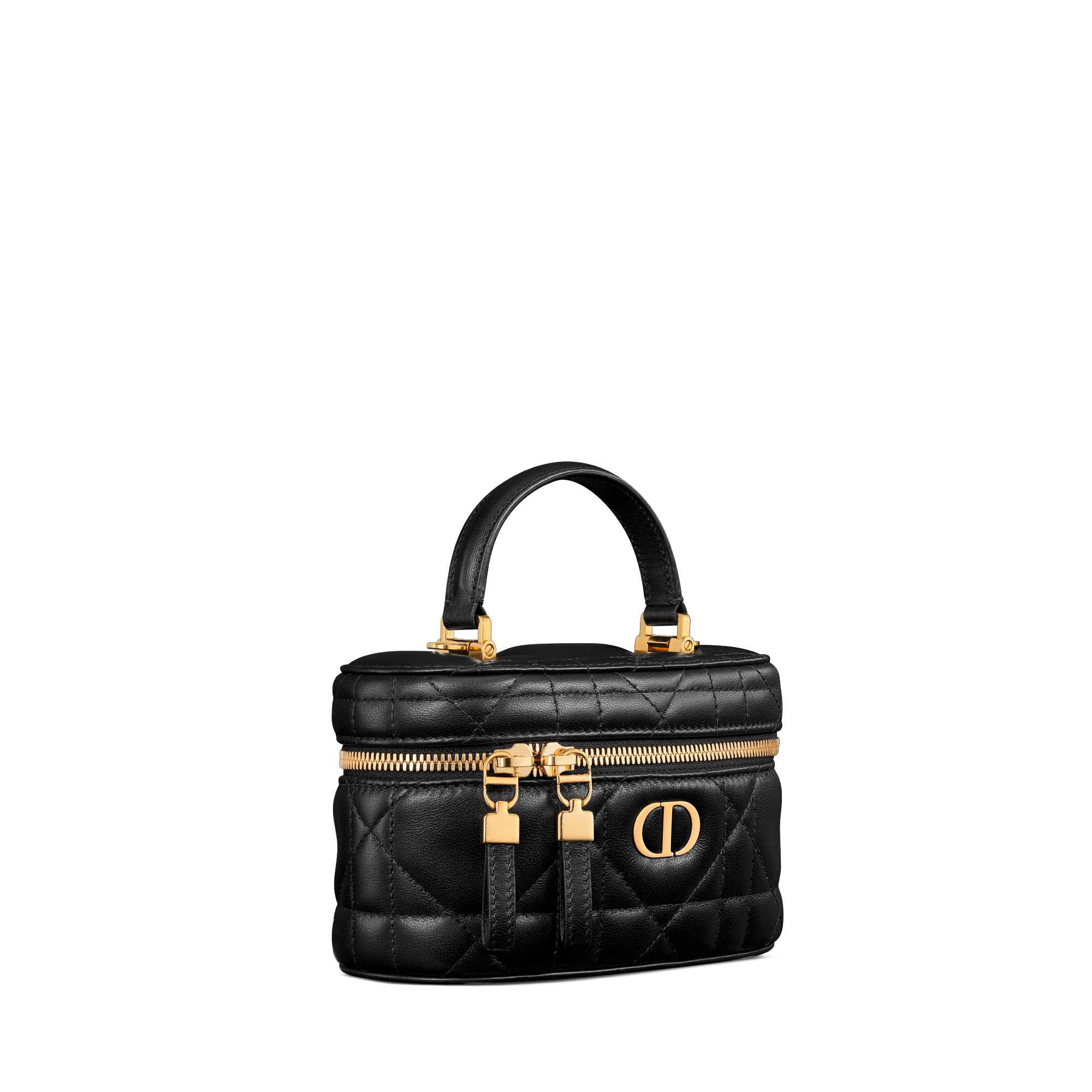 Dior Caro 迷你 Vanity 手袋 黑色羊皮革超大藤格纹 E03