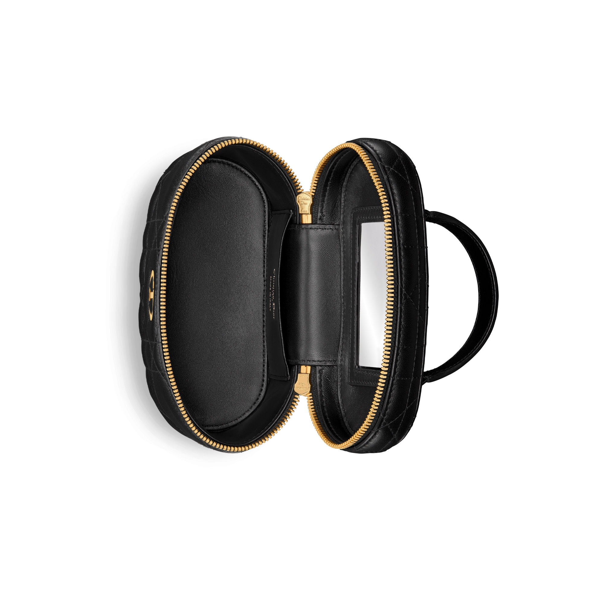 Dior Caro 迷你 Vanity 手袋 黑色羊皮革超大藤格纹 E06