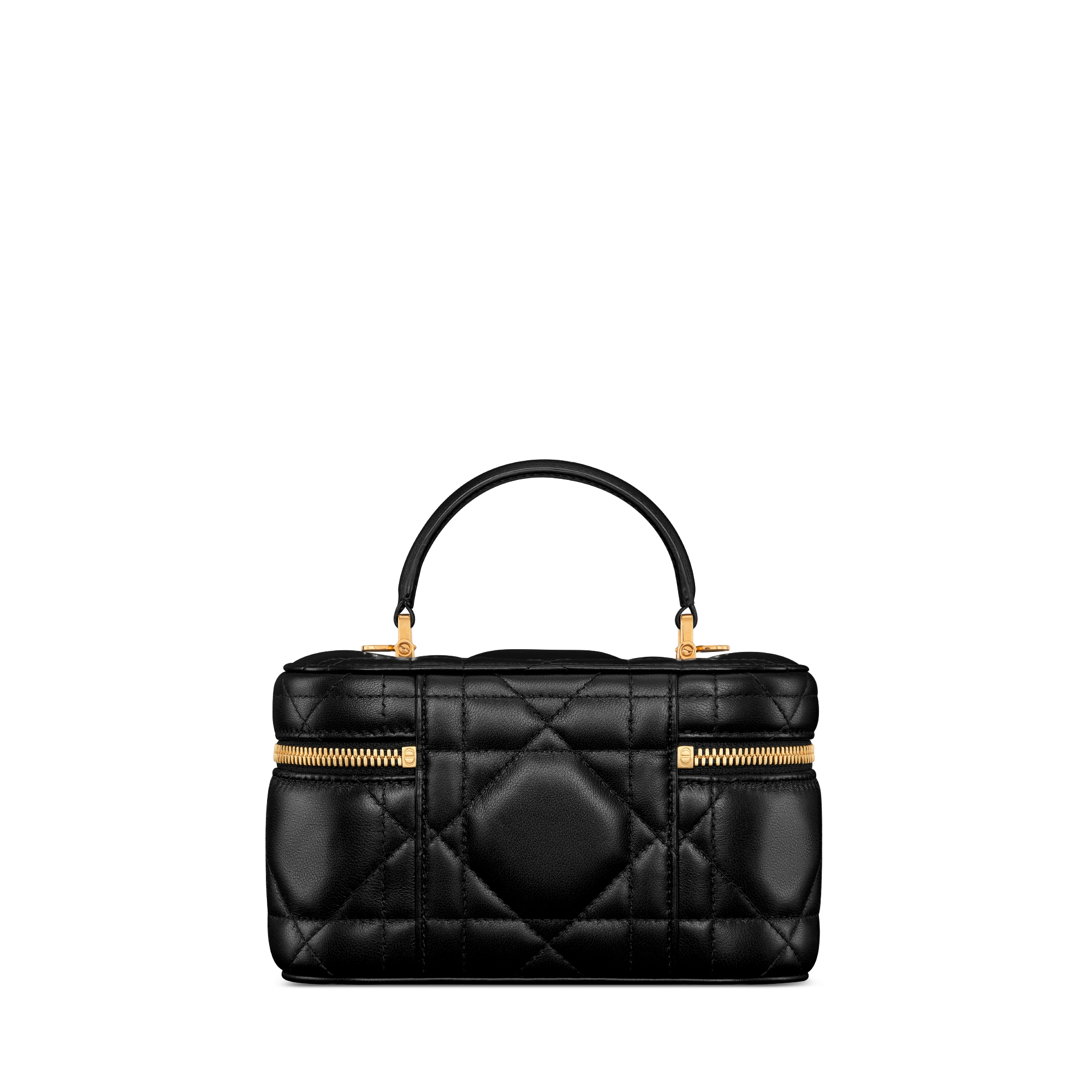 Dior Caro 迷你 Vanity 手袋 黑色羊皮革超大藤格纹 E08