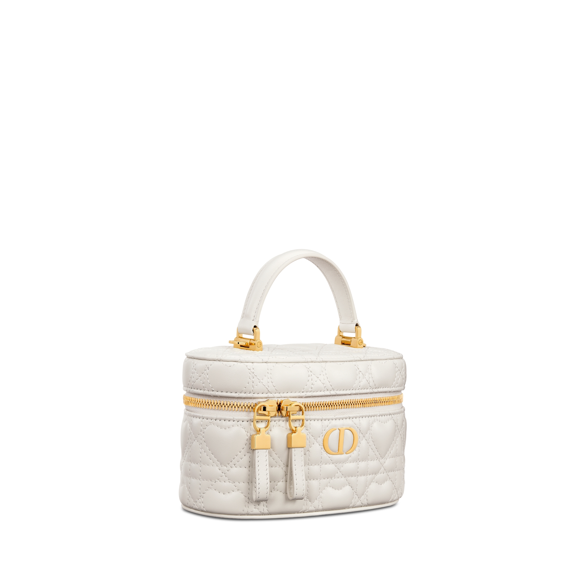 Dioramour Dior Caro 迷你 Vanity 手袋 奶白色羊皮革藤格纹心形图案 E03