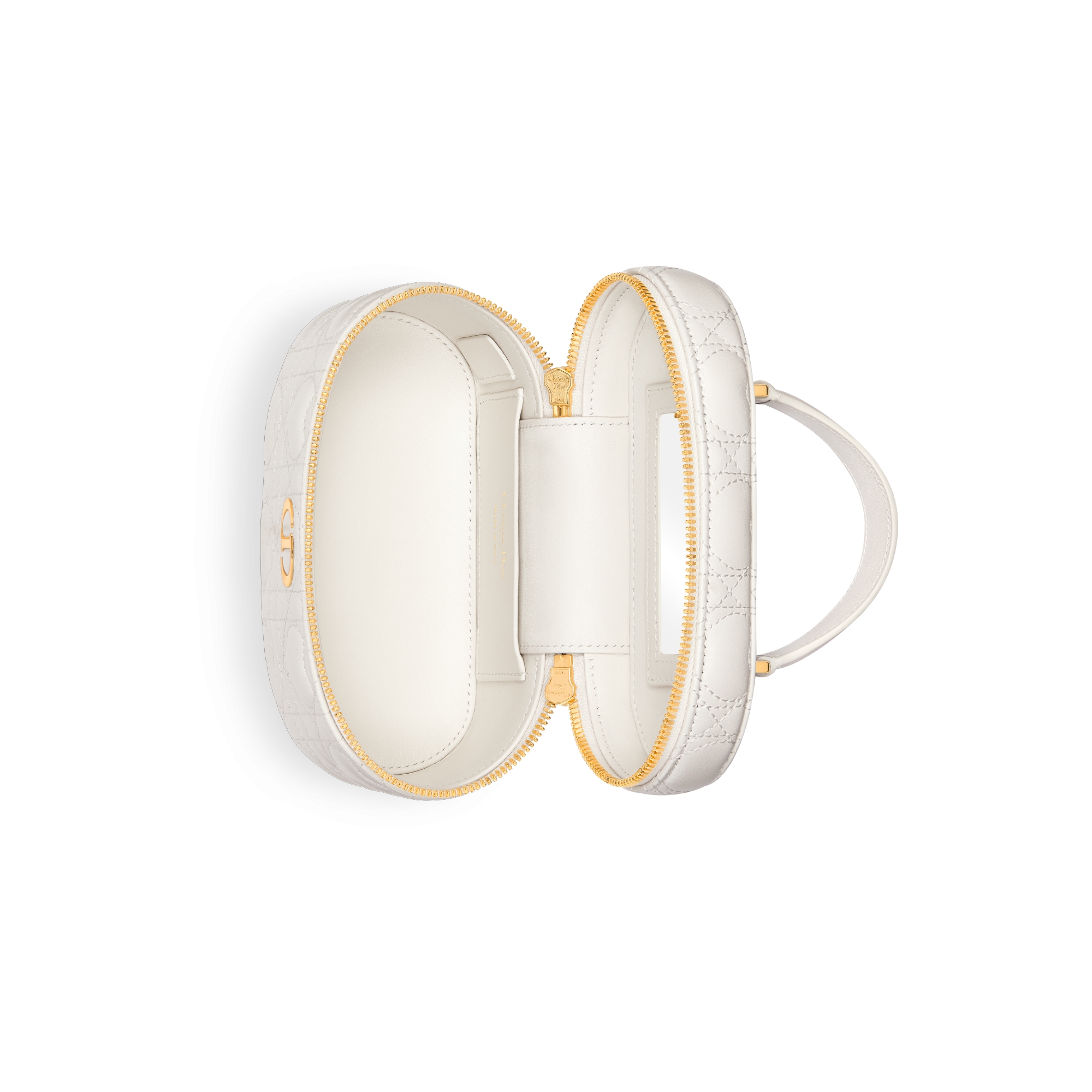 Dioramour Dior Caro 迷你 Vanity 手袋 奶白色羊皮革藤格纹心形图案 E06