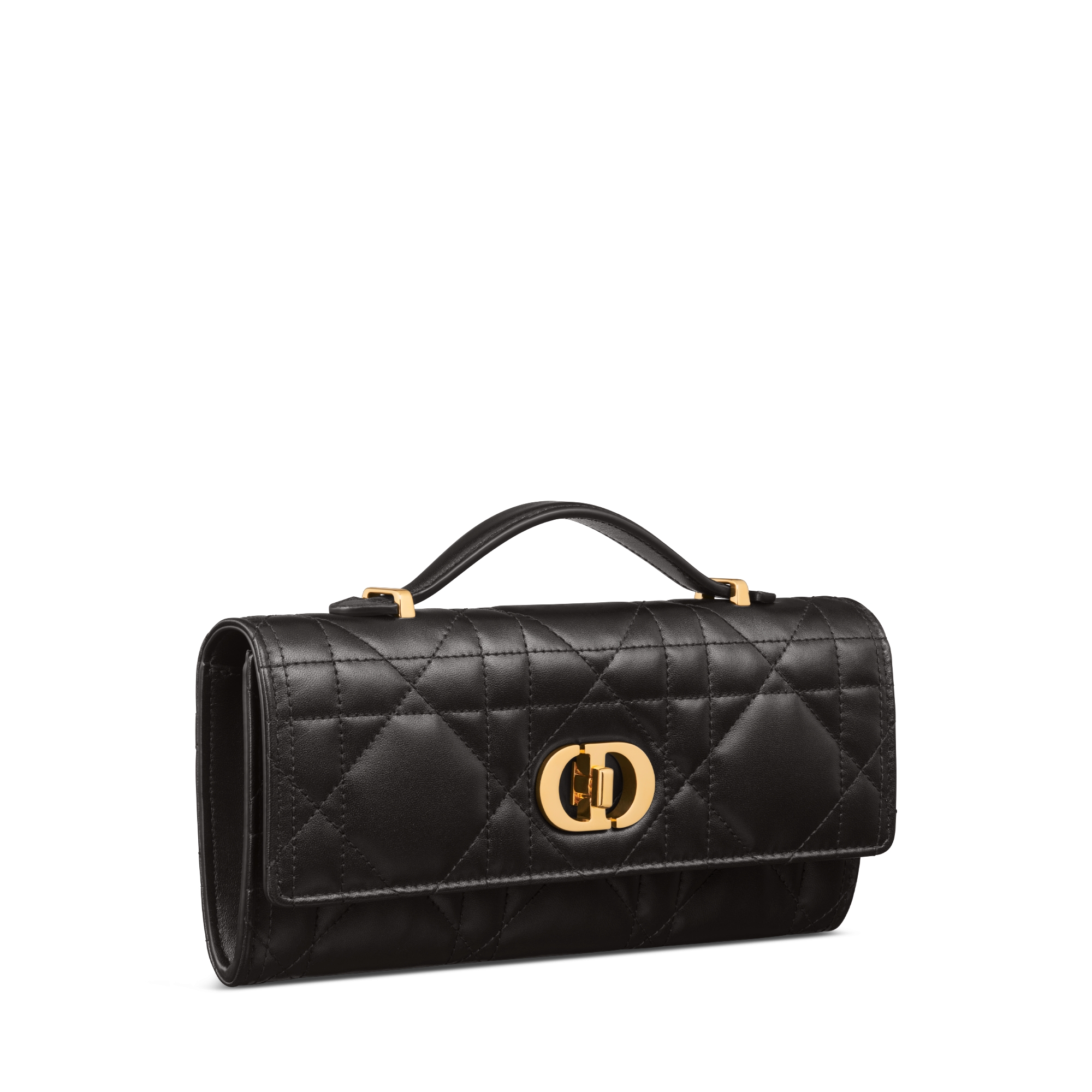 Miss Caro Top Handle 手拿包 黑色羊皮革超大藤格纹 E03