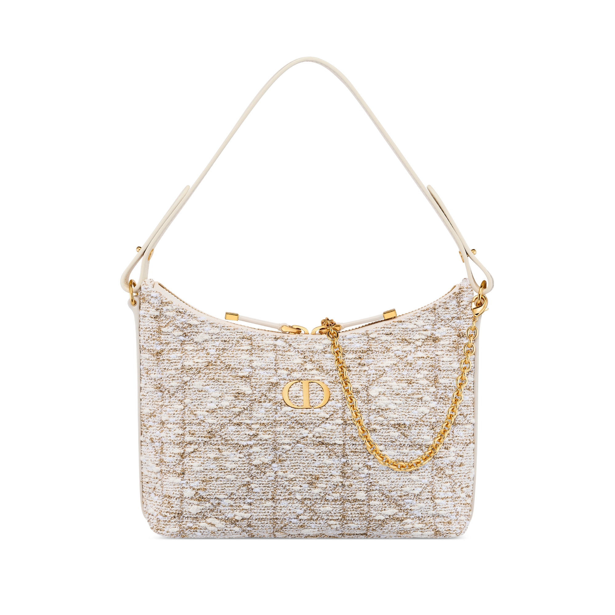 Miss Caro 迪奥之爱迷你链条手袋 白色粗花呢金色调藤格纹图案 E01