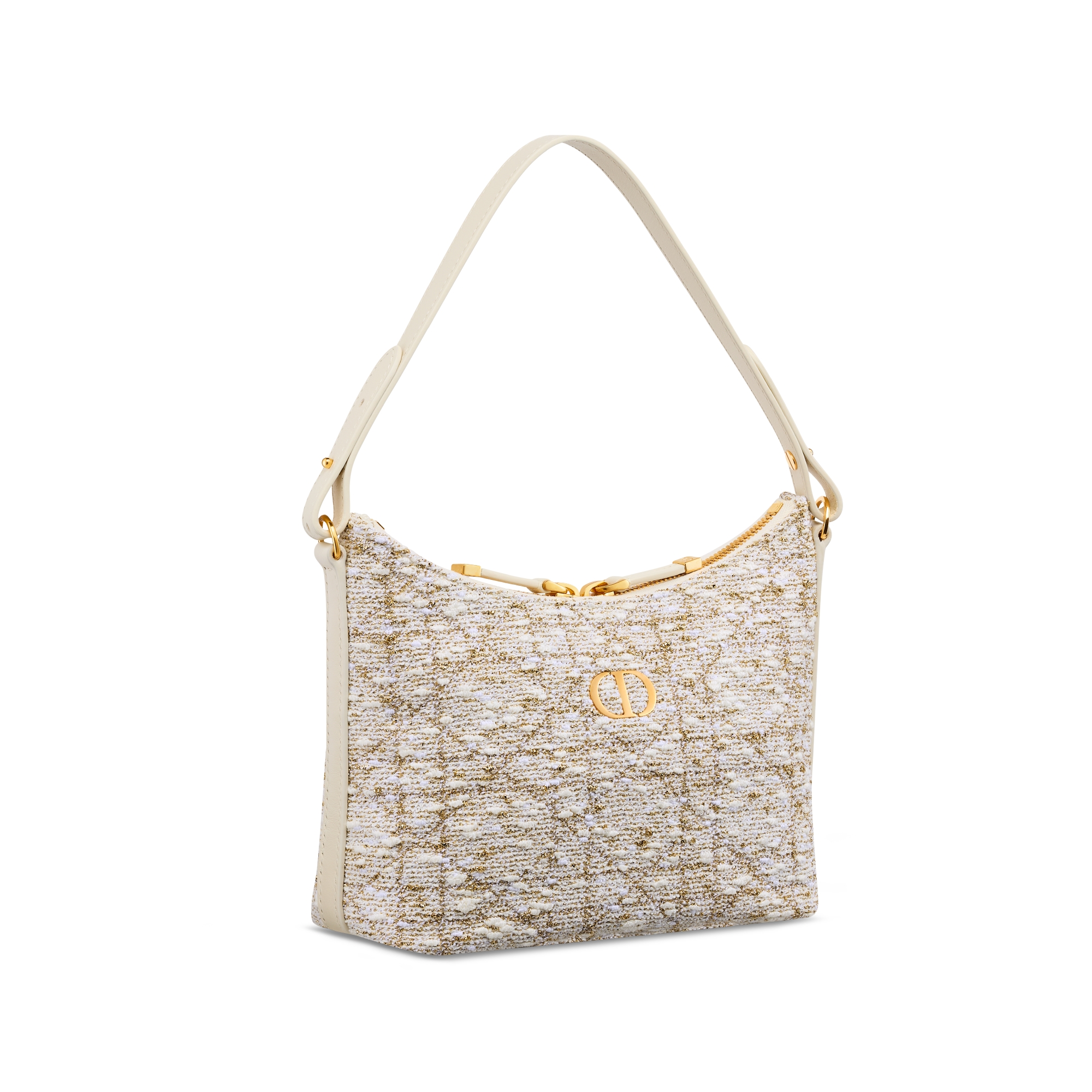 Miss Caro 迪奥之爱迷你链条手袋 白色粗花呢金色调藤格纹图案 E03