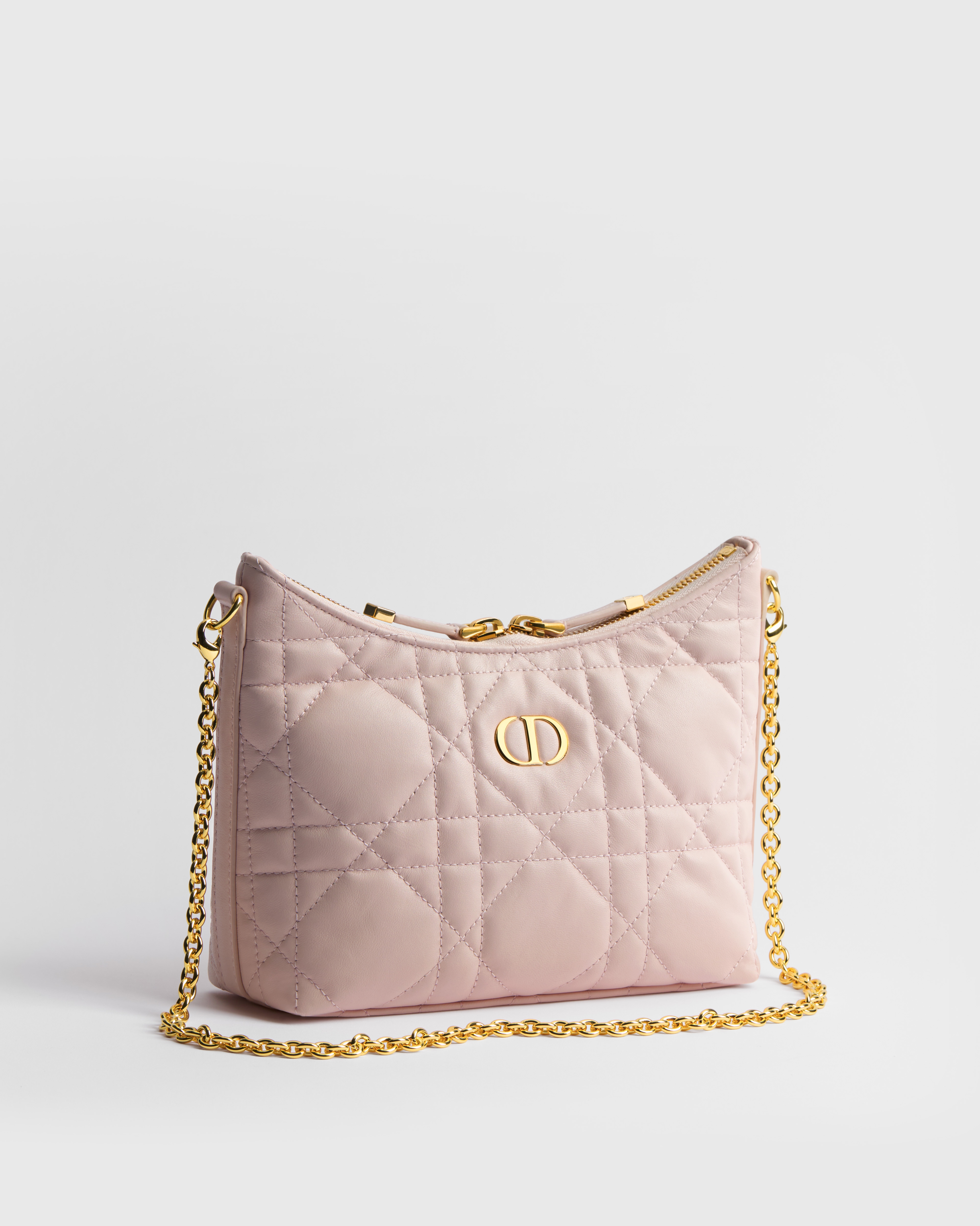 Miss Caro 迪奥之爱迷你链条手袋 胭脂粉色羊皮革超大藤格纹 E03