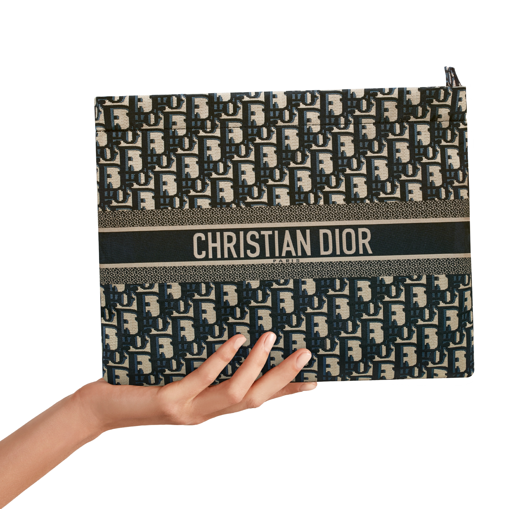 DiorTravel 拉链手拿包 蓝色 Oblique 印花科技面料 E11