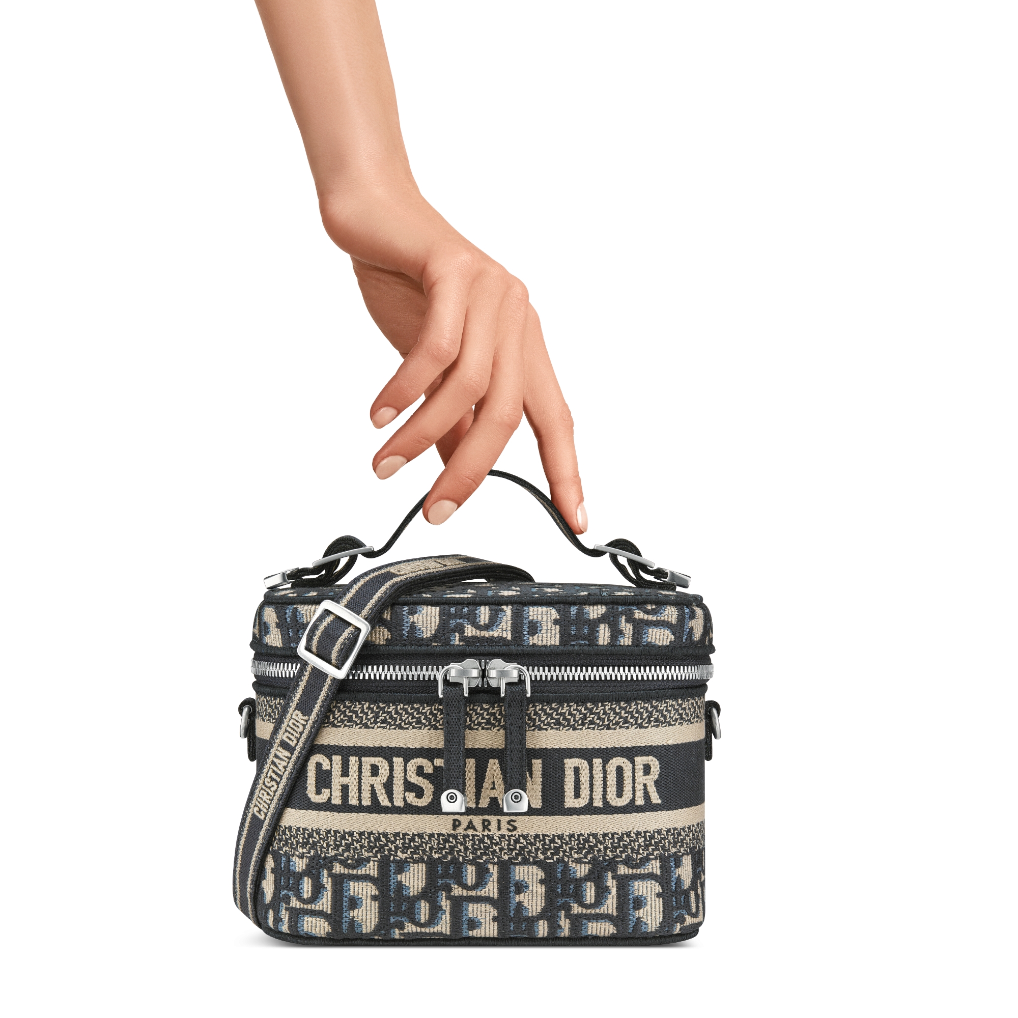 小号 DiorTravel Vanity 手袋（附肩带） 蓝色 Oblique 印花面料 E11