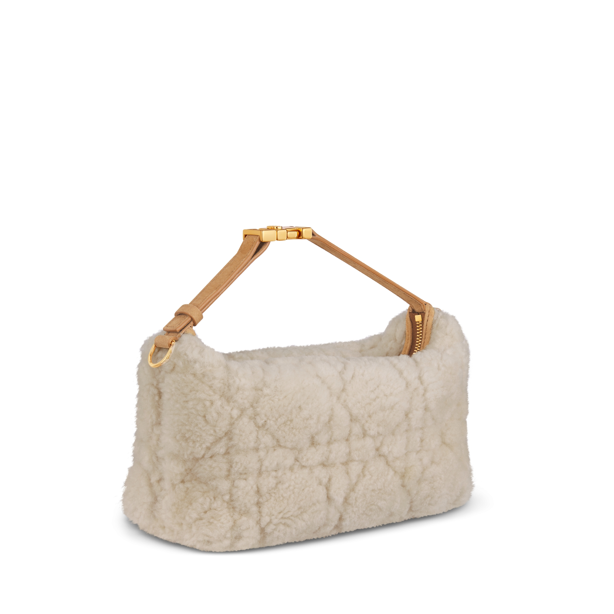 中号 DiorTravel Nomad 手拿包 米白色羊皮革皮毛一体藤格纹 E03