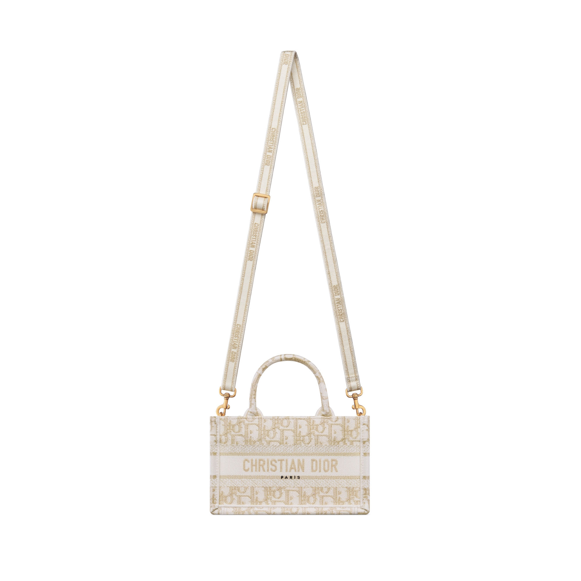 迷你 Book Tote 手袋 白色和金色调 Oblique 印花（21.5 x 13 x 7.5 厘米） E07