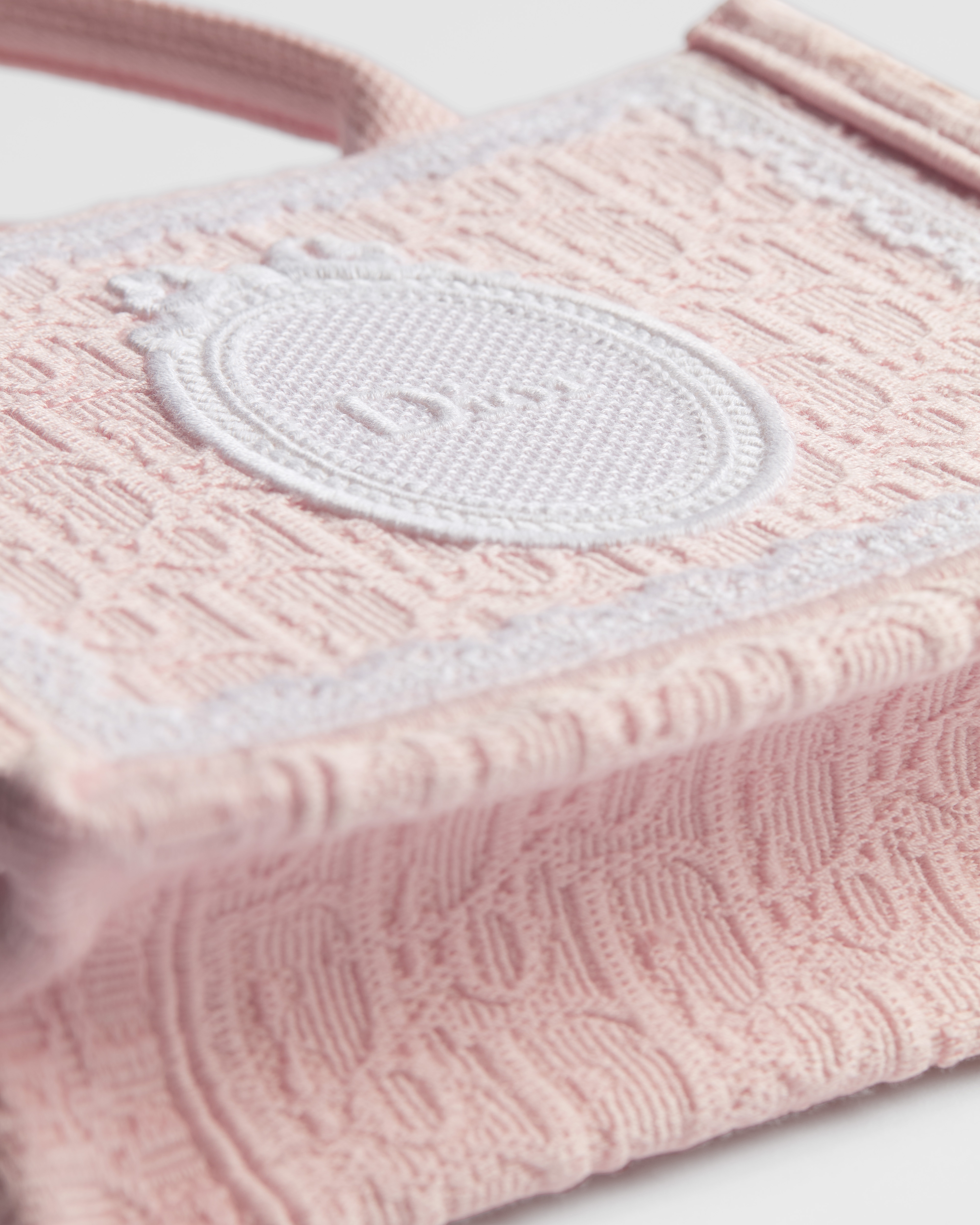 迷你 Book Tote 手袋（附肩带） 淡柔粉色 Oblique 印花面料搭配白色蕾丝和 Dior Médaillon 标志（21 x 16 x 6.5 厘米） E09