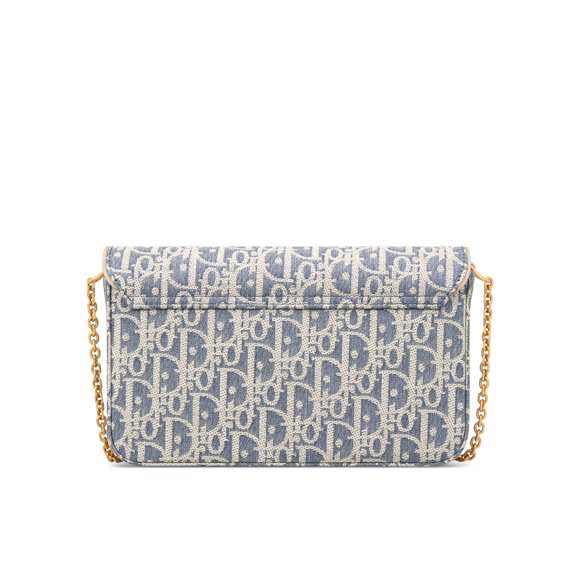 中号马鞍链条手袋 蓝色酒椰草效果格纹布 Oblique 印花和浅饼干色光滑牛皮革 E08