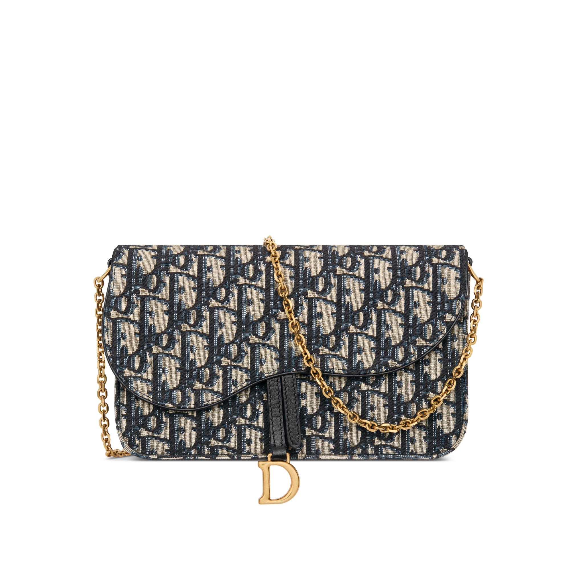 中号马鞍链条手袋 蓝色 Oblique 印花面料 E01