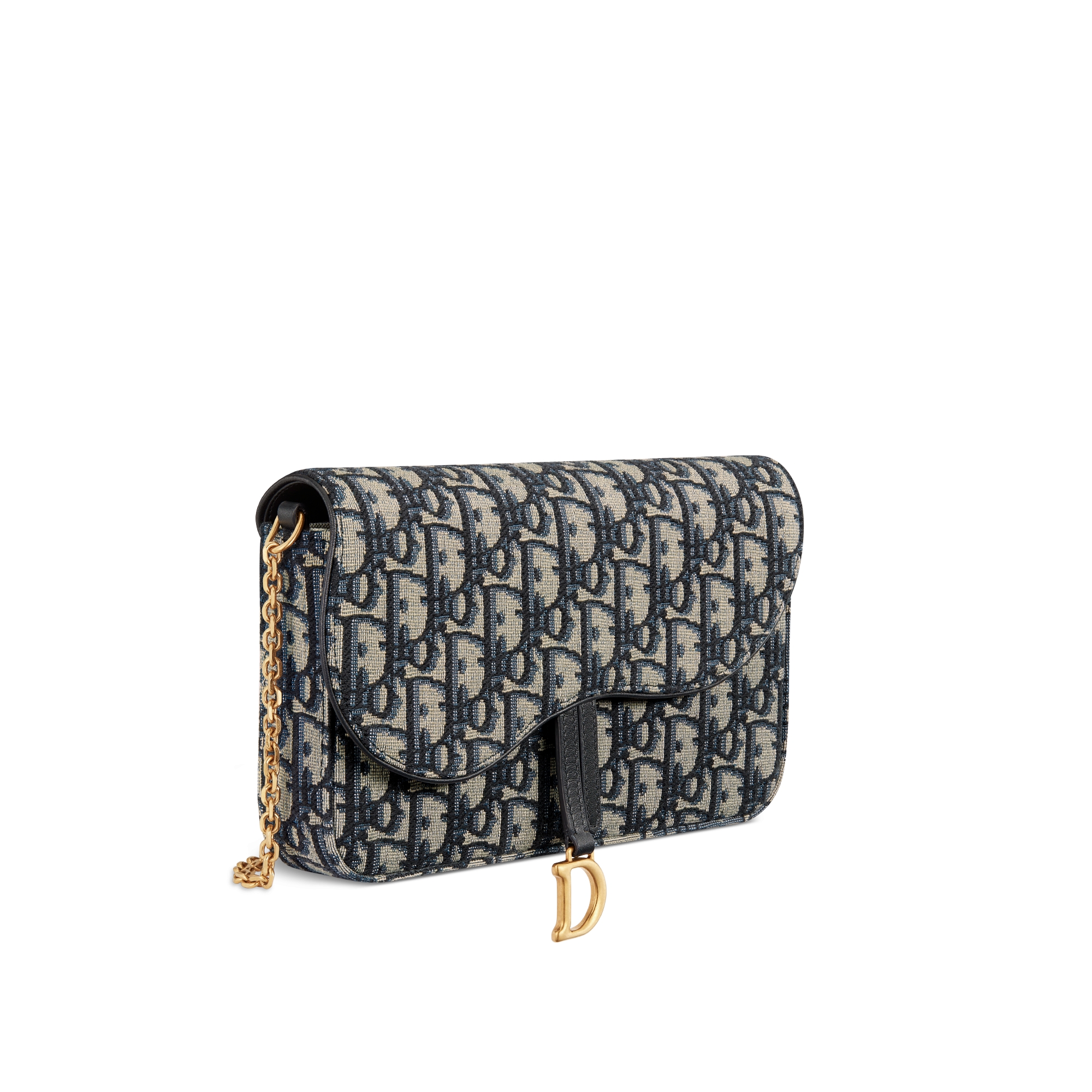 中号马鞍链条手袋 蓝色 Oblique 印花面料 E03