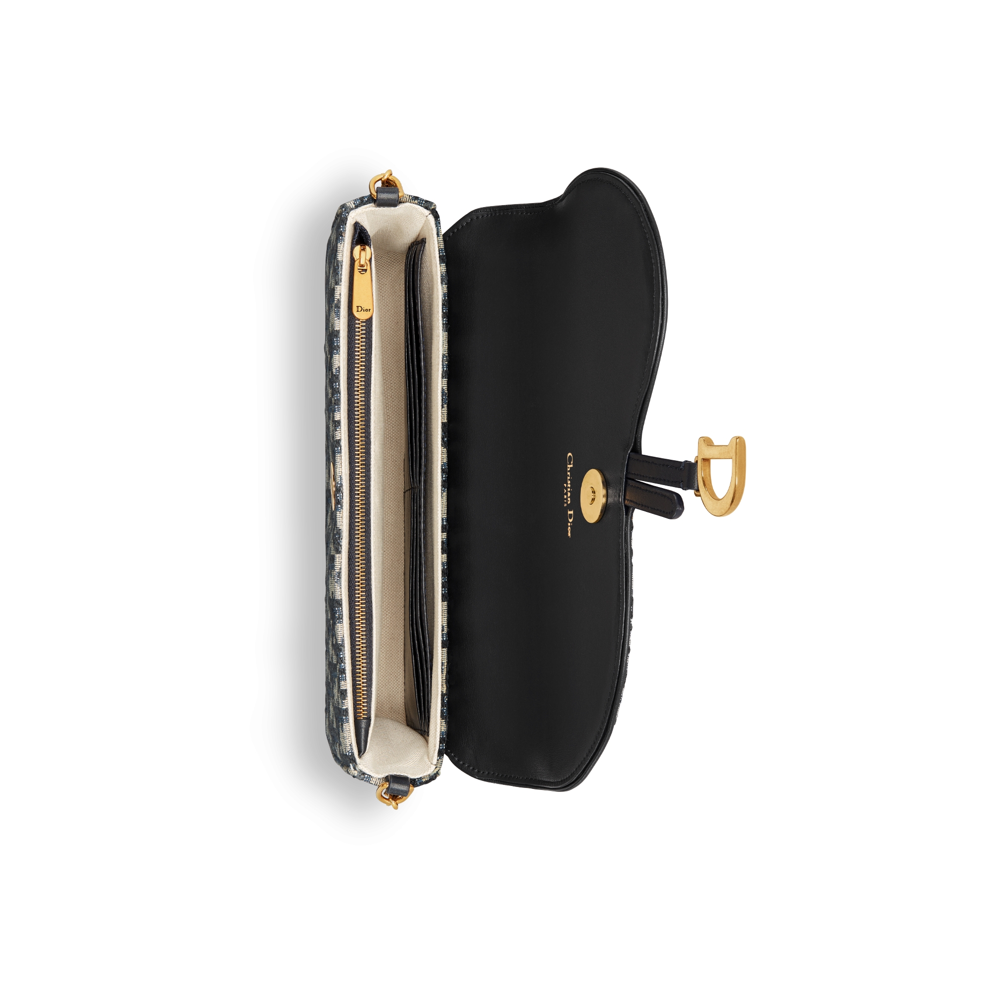 中号马鞍链条手袋 蓝色 Oblique 印花面料 E06