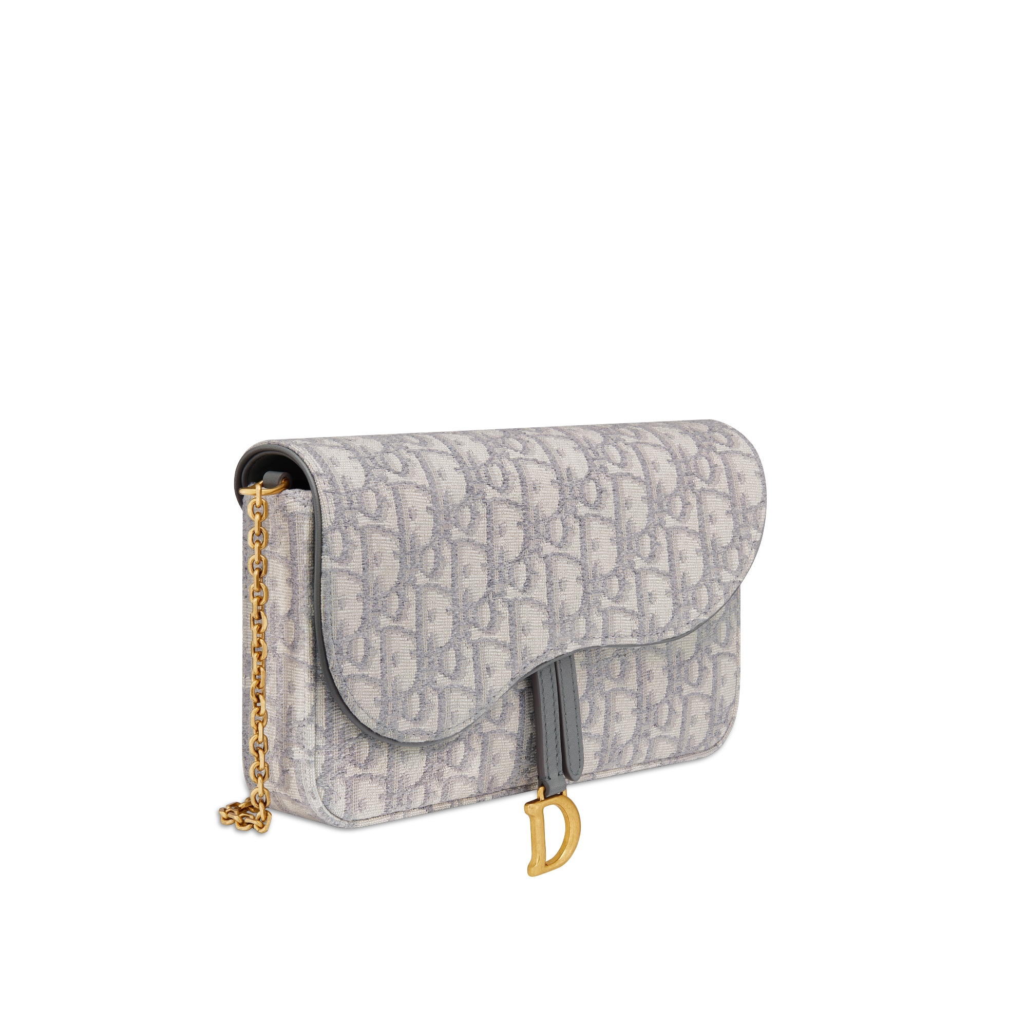 中号马鞍链条手袋 灰色 Oblique 印花面料 E03