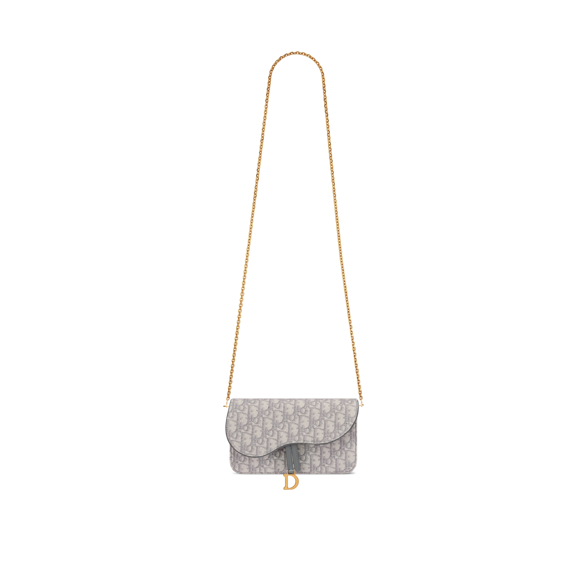 中号马鞍链条手袋 灰色 Oblique 印花面料 E07