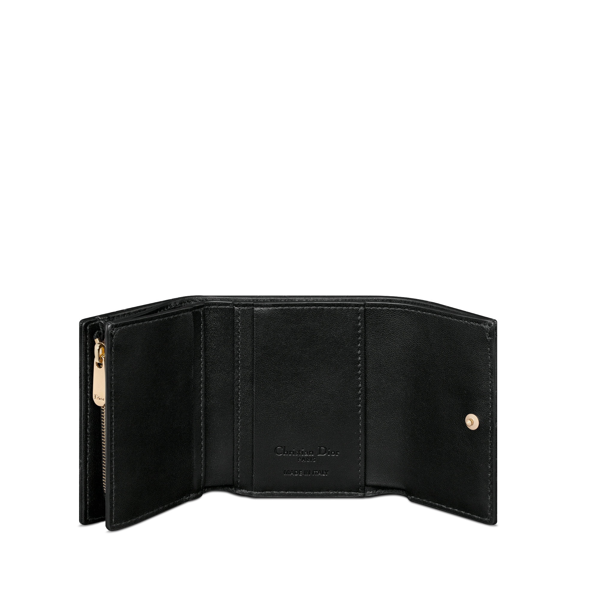 My Dior Hibiscus L 形拉链式钱包 黑色羊皮革藤格纹 E07