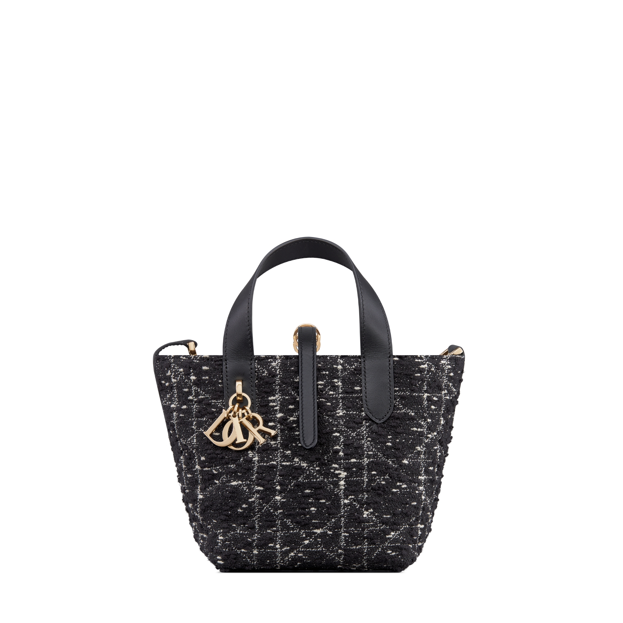 微型 Dior Toujours 竖版手袋 黑色粗花呢白色藤格纹图案 E01