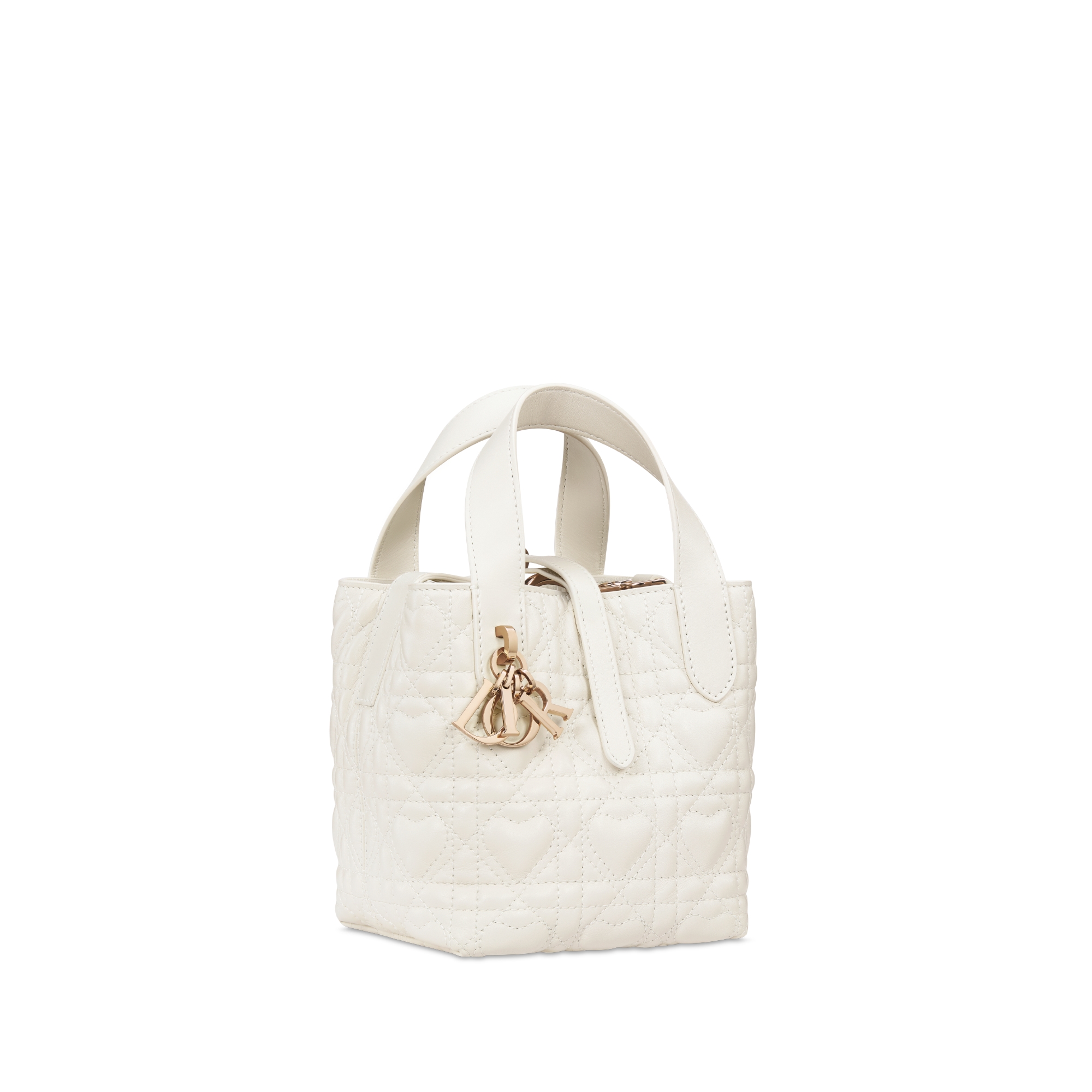 微型 Dior Toujours 竖版手袋 奶白色牛皮革藤格纹心形图案 E03