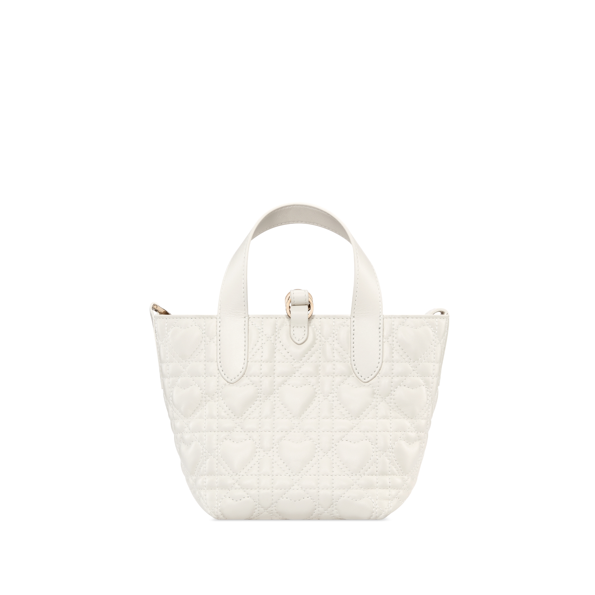 微型 Dior Toujours 竖版手袋 奶白色牛皮革藤格纹心形图案 E08