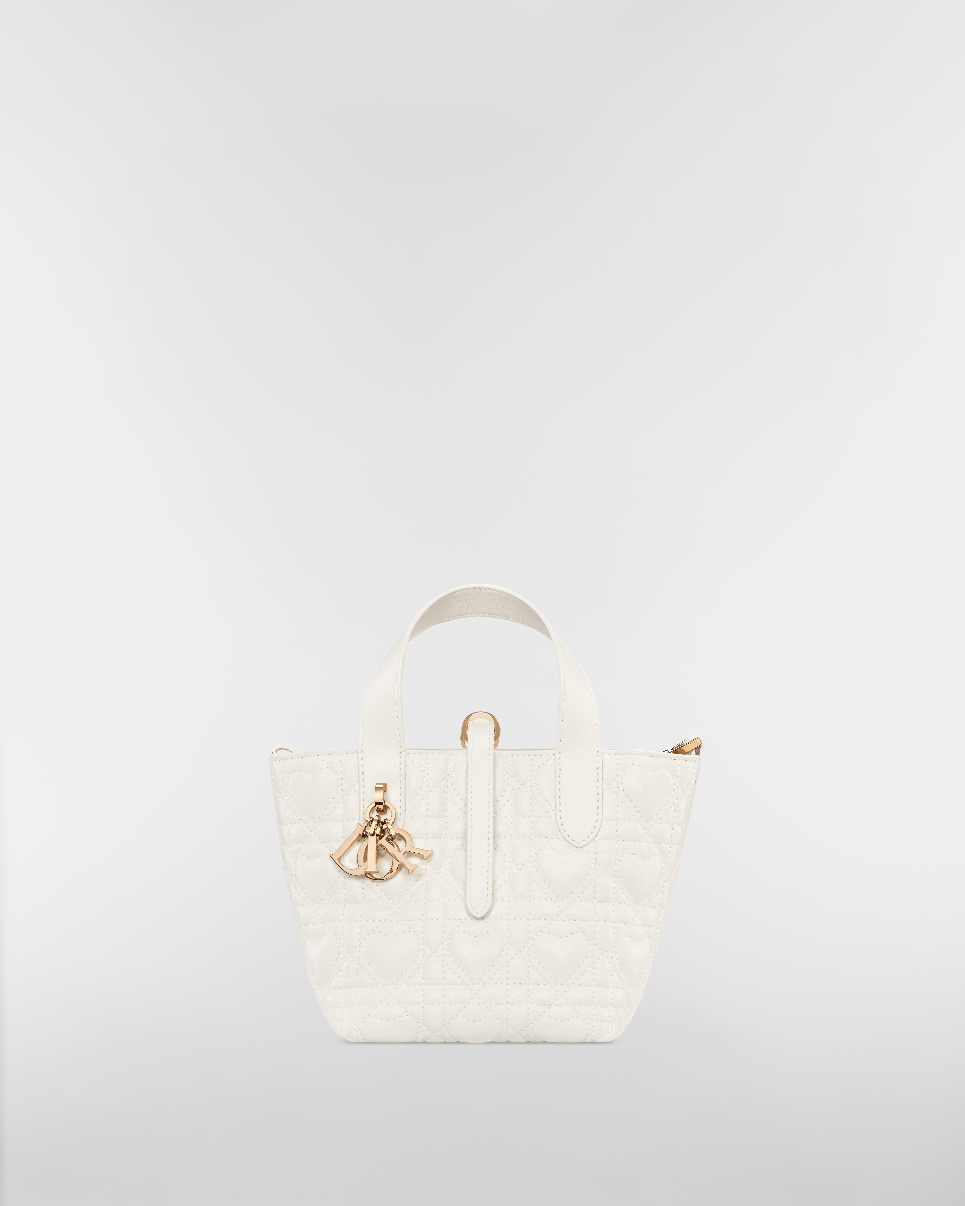 微型 Dior Toujours 竖版手袋 奶白色牛皮革藤格纹心形图案 E01