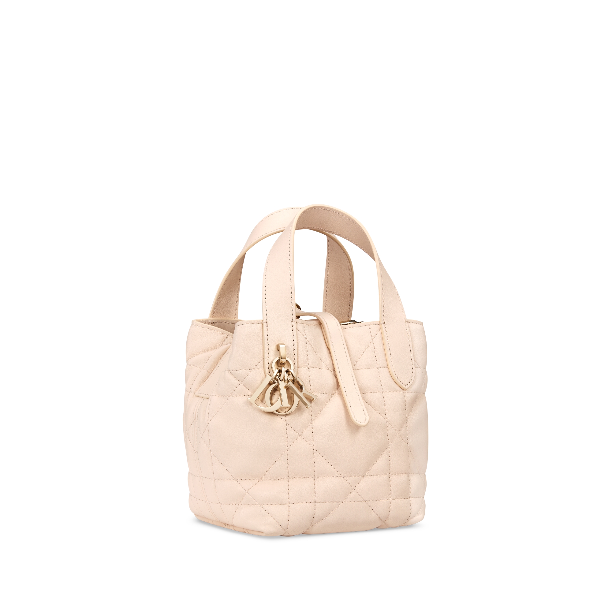 微型 Dior Toujours 竖版手袋 沙石粉色牛皮革超大藤格纹 E03