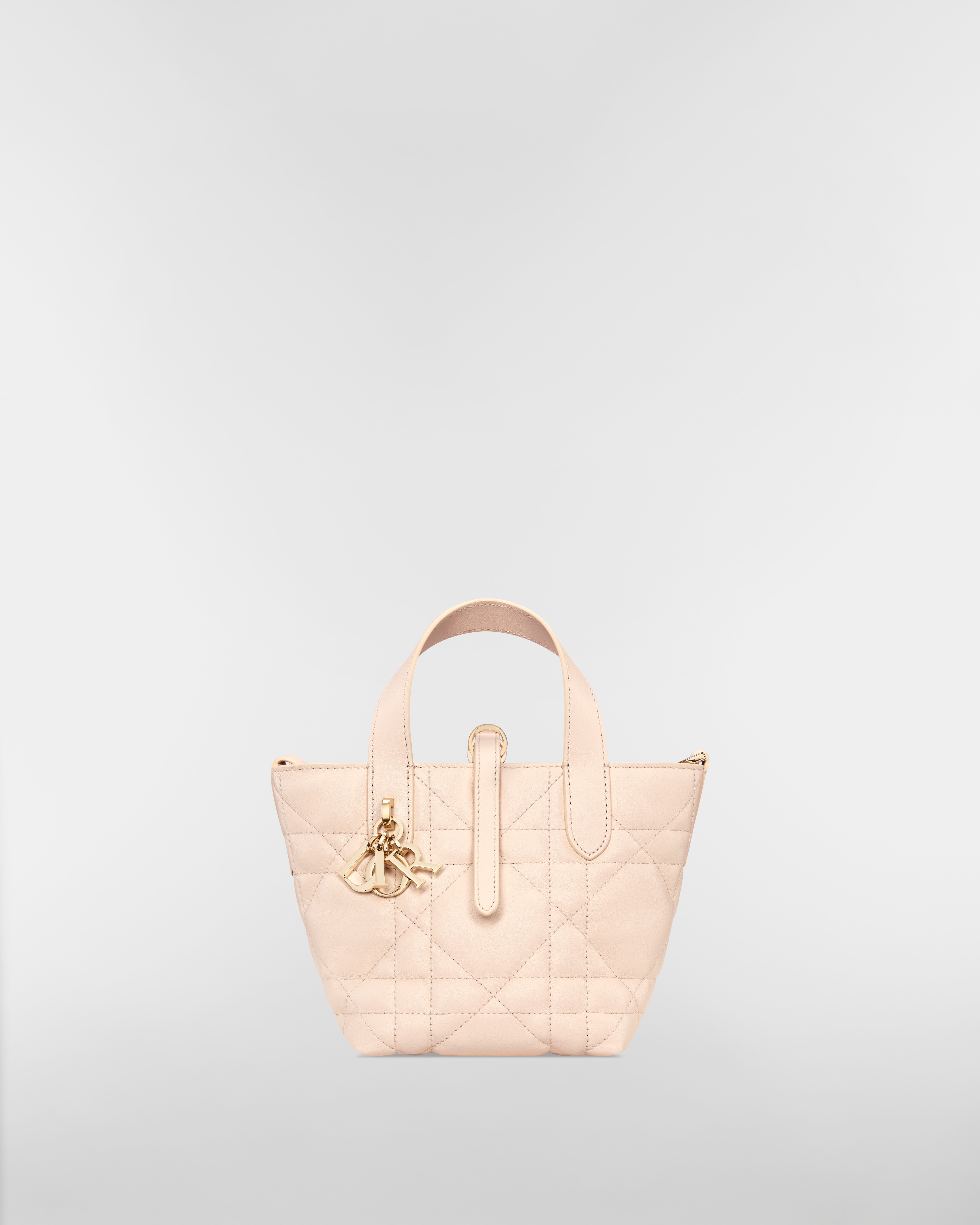 微型 Dior Toujours 竖版手袋 沙石粉色牛皮革超大藤格纹 E01