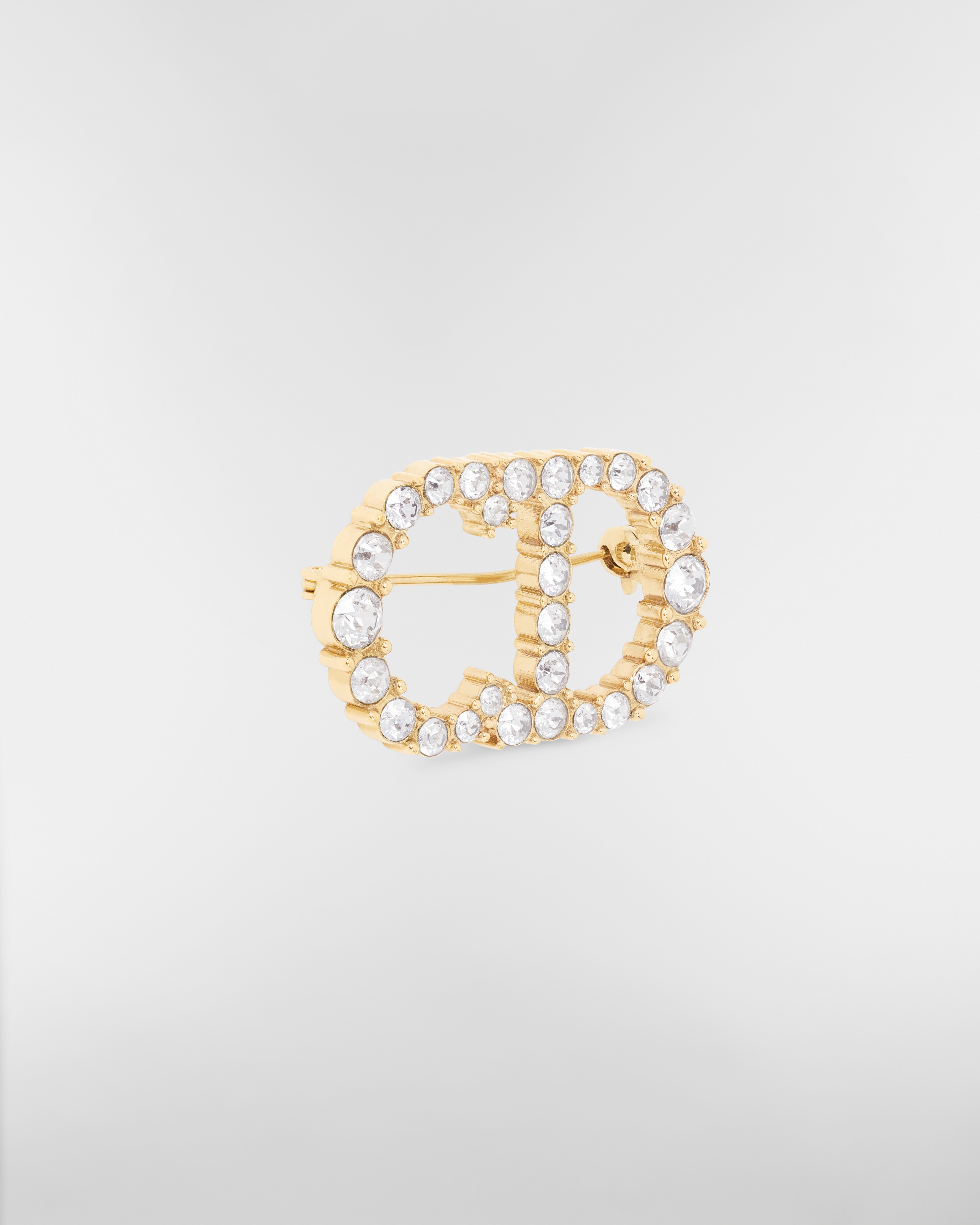 Clair D Lune 胸针 金色饰面金属和白色仿水晶装饰 E03