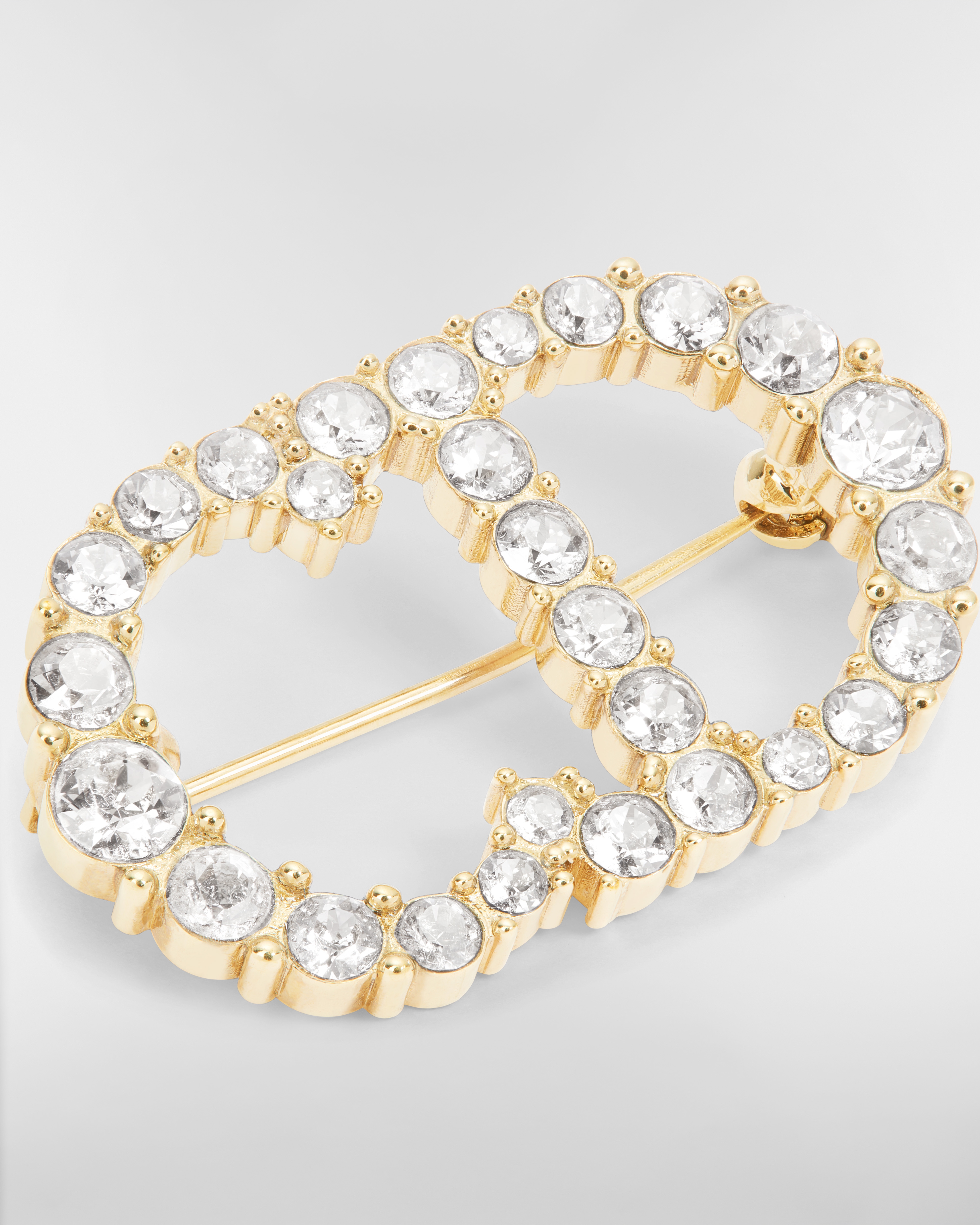 Clair D Lune 胸针 金色饰面金属和白色仿水晶装饰 E09