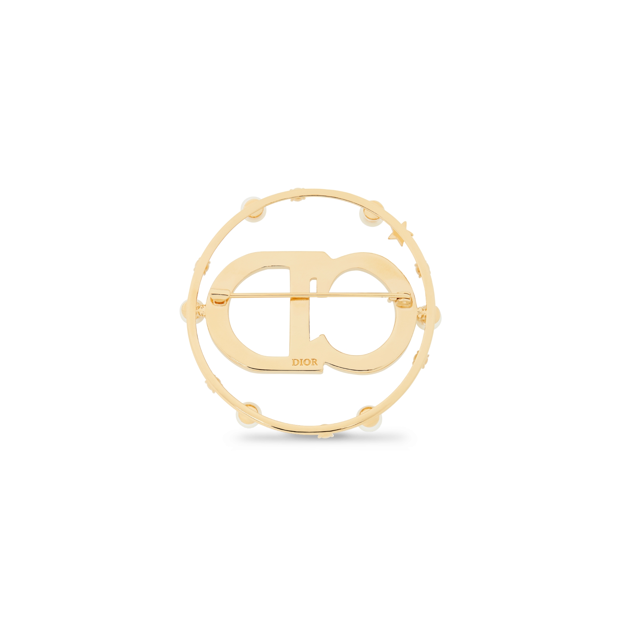 Clair D Lune 胸针 金色饰面金属、白色树脂珠饰和白色仿水晶装饰 E08