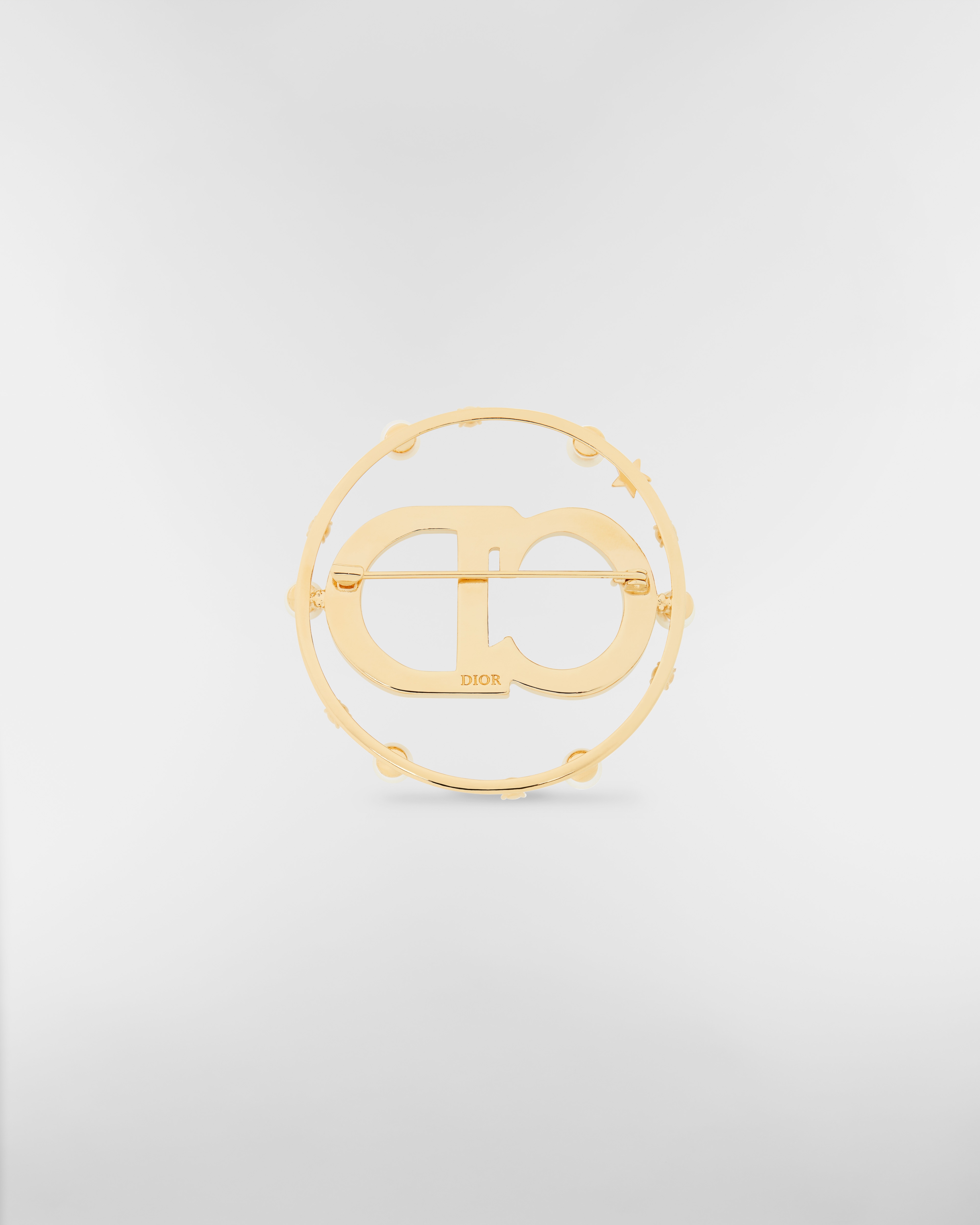 Clair D Lune 胸针 金色饰面金属、白色树脂珠饰和白色仿水晶装饰 E08