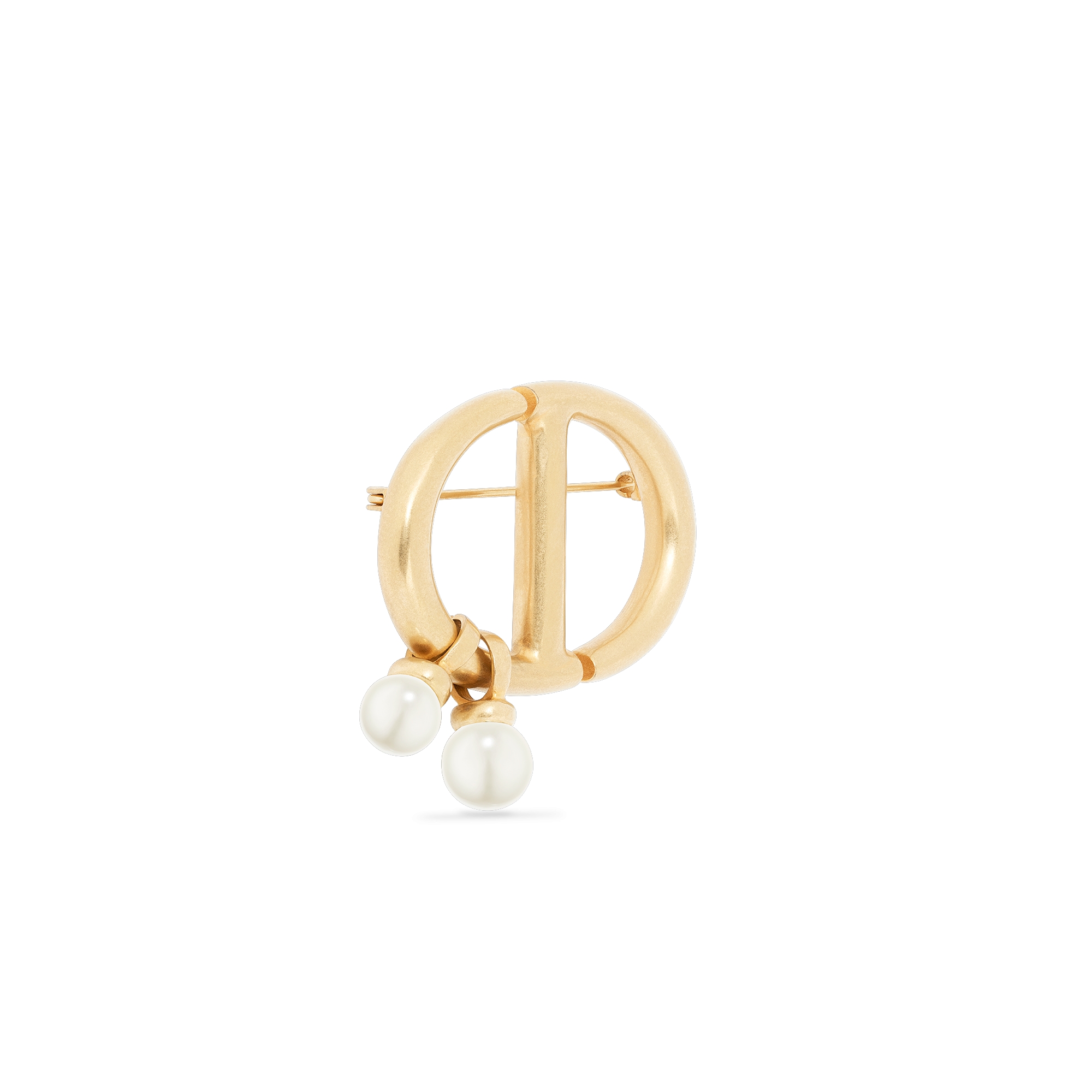 CD Navy 胸针 复古金色饰面金属和白色树脂珠饰 E03