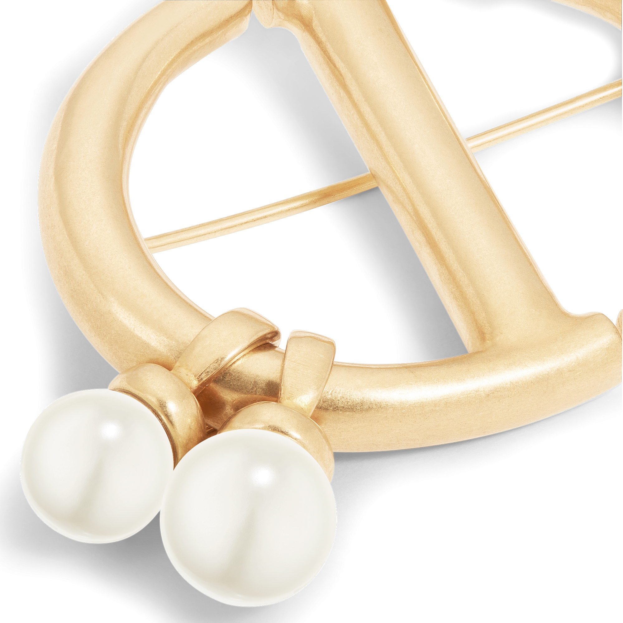 CD Navy 胸针 复古金色饰面金属和白色树脂珠饰 E09