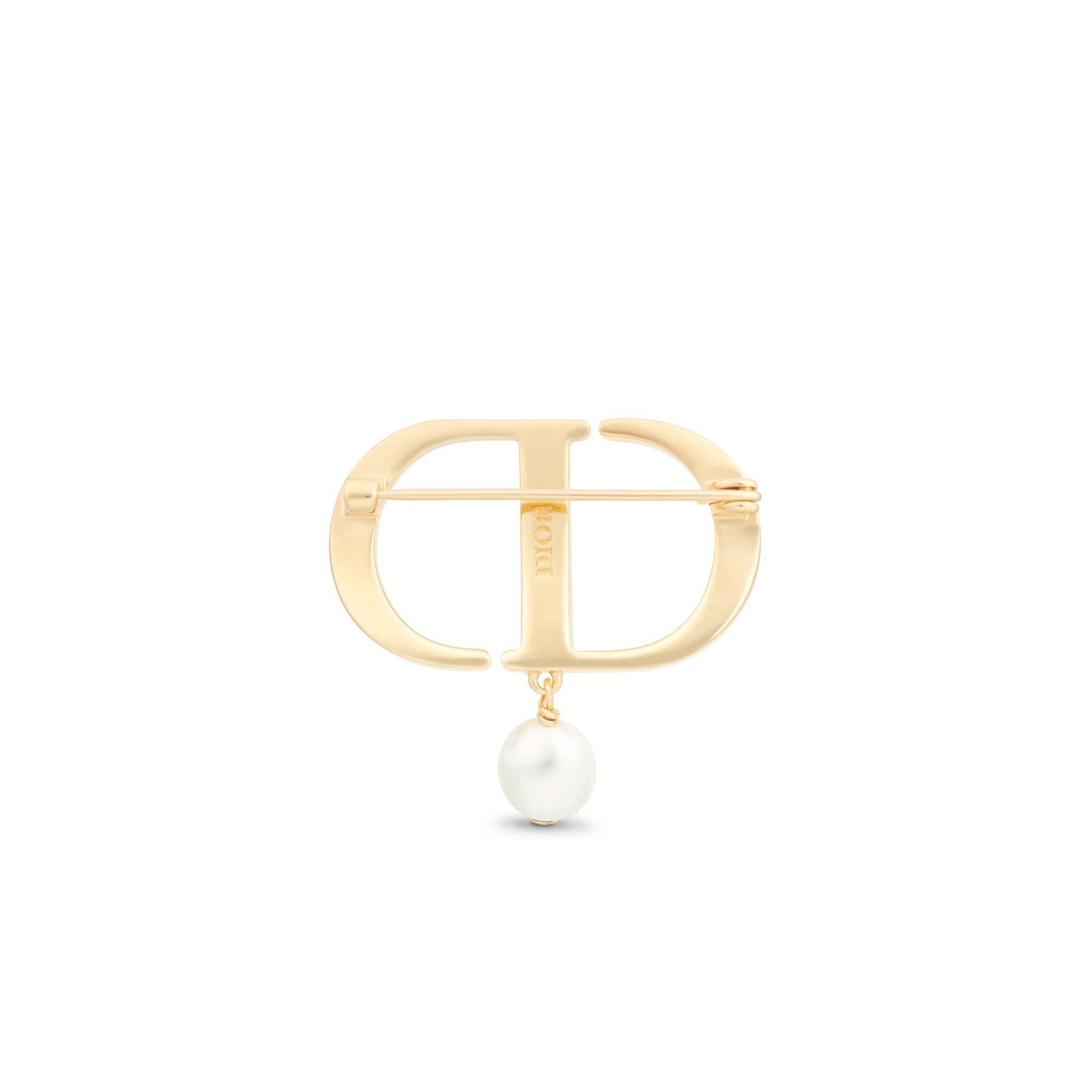 Petit CD 胸针 金色饰面金属搭配白色树脂珠饰和银色调仿水晶装饰 E08