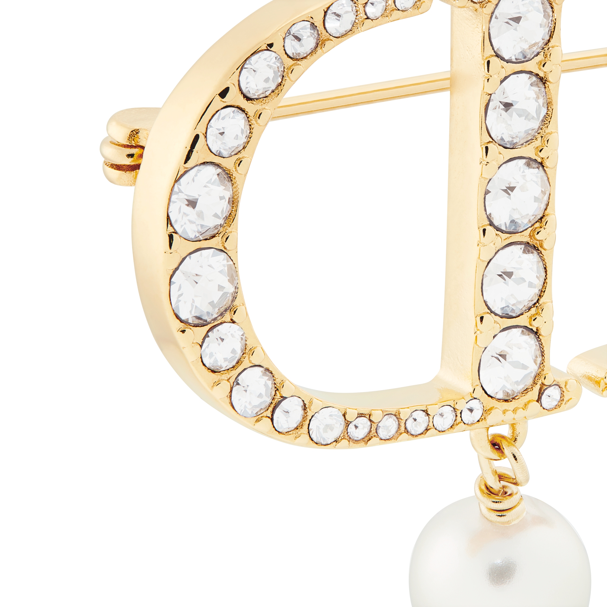 Petit CD 胸针 金色饰面金属搭配白色树脂珠饰和银色调仿水晶装饰 E09