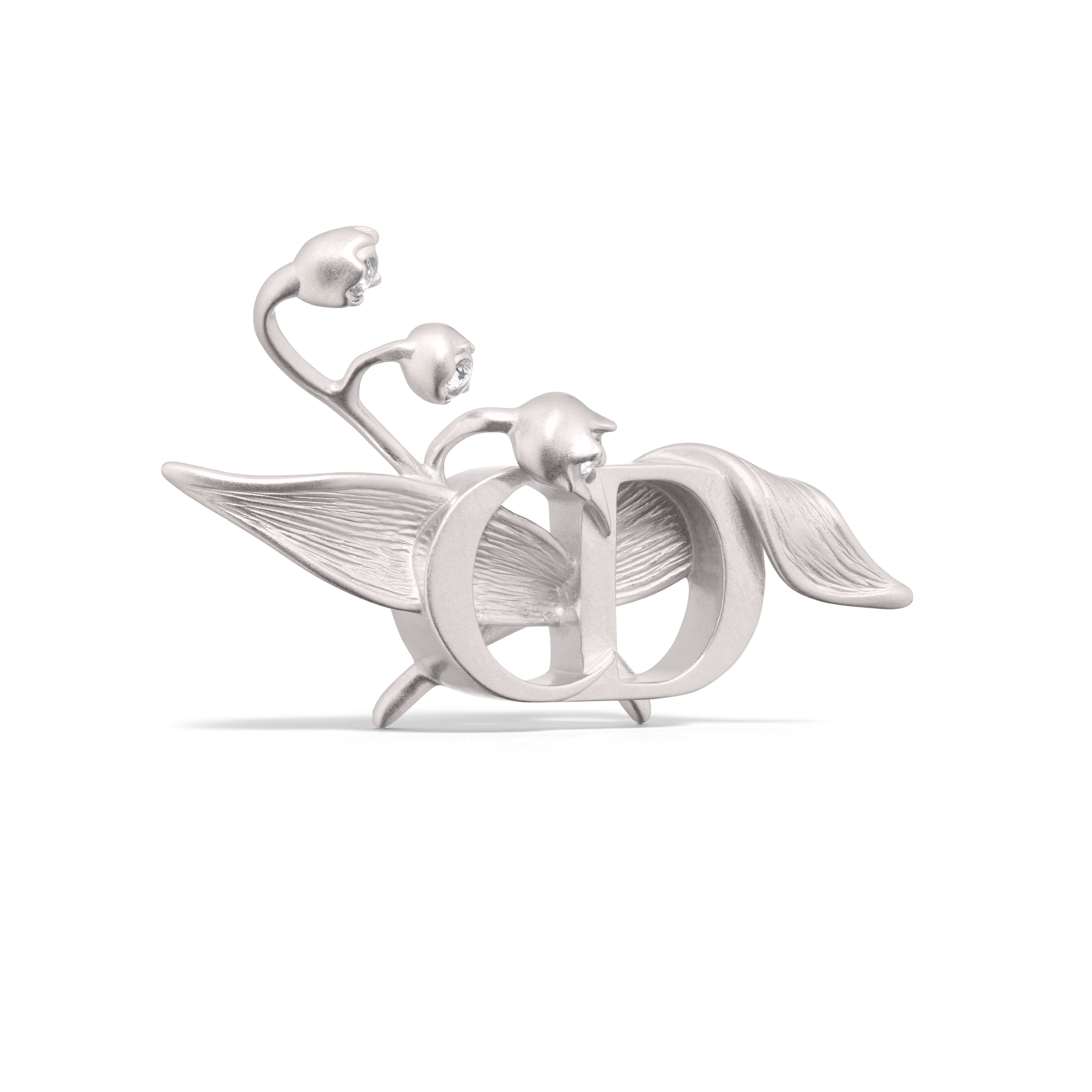 CD 铃兰胸针 银质和白色仿水晶装饰 E03