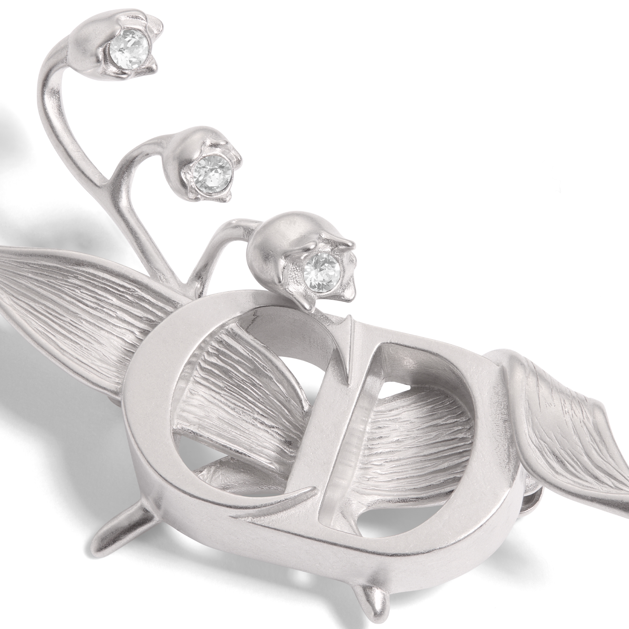 CD 铃兰胸针 银质和白色仿水晶装饰 E09