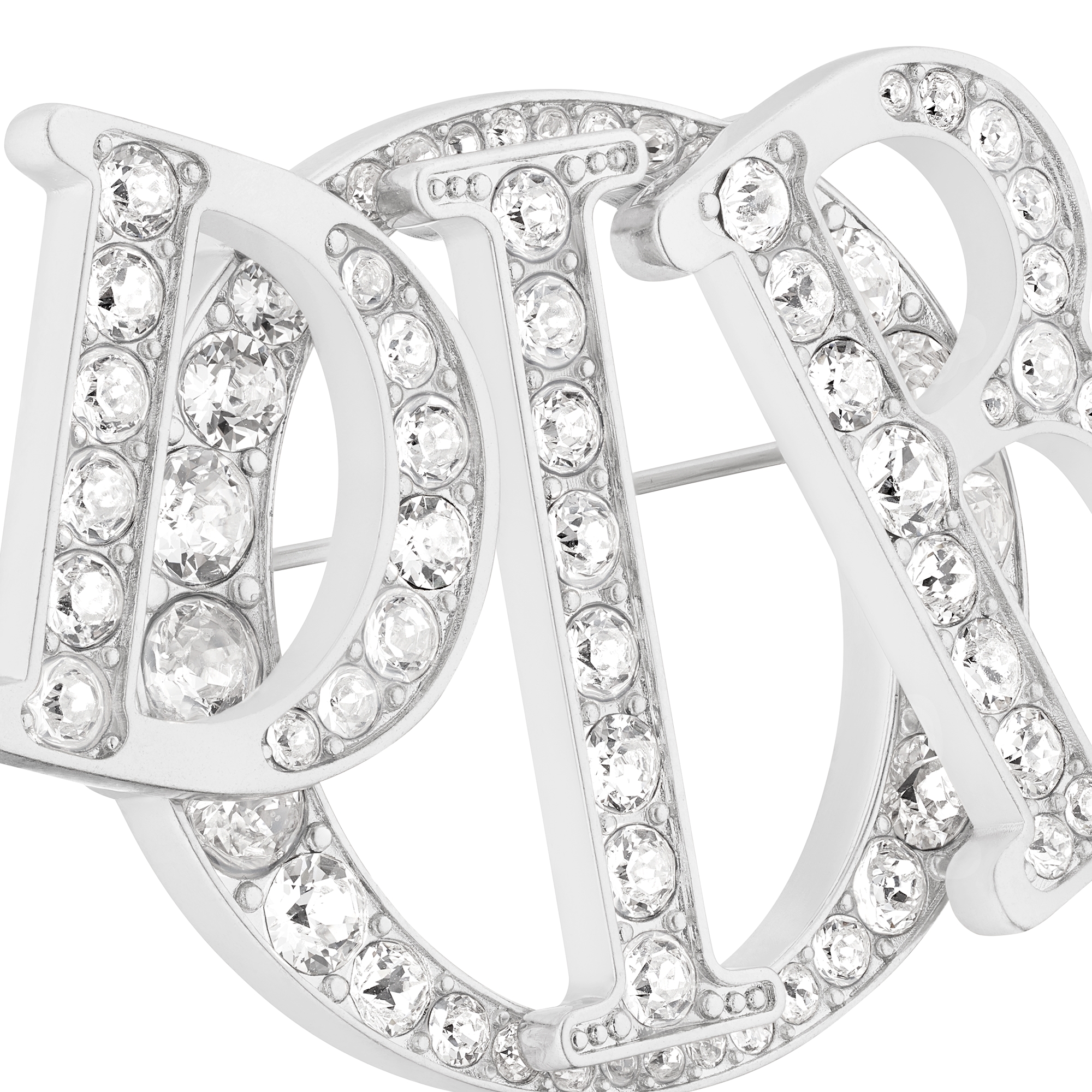 Dior Charm 胸针 银色饰面黄铜和白色仿水晶装饰 E09